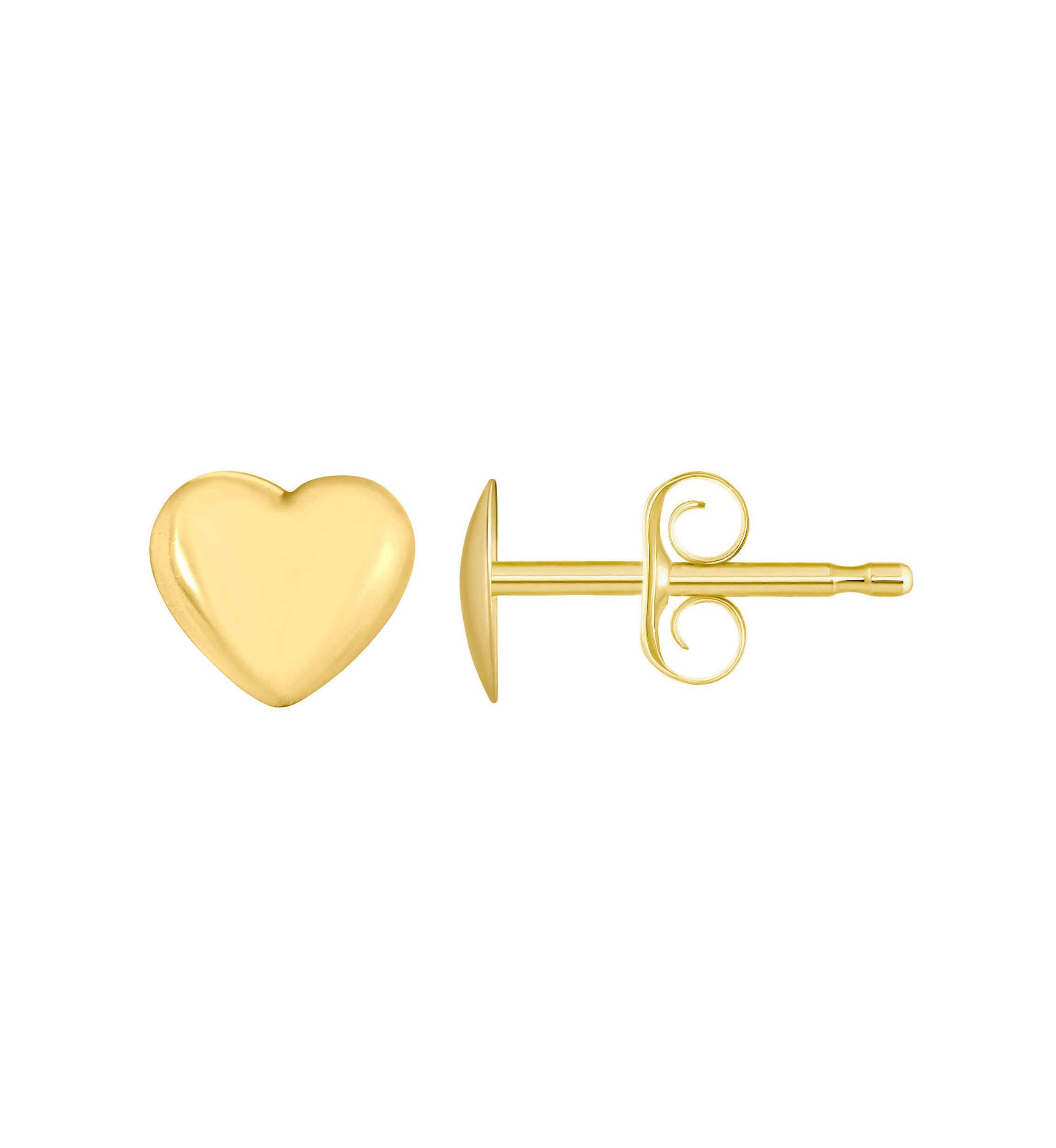 14K Yellow Gold Puffed Heart Stud Earrings