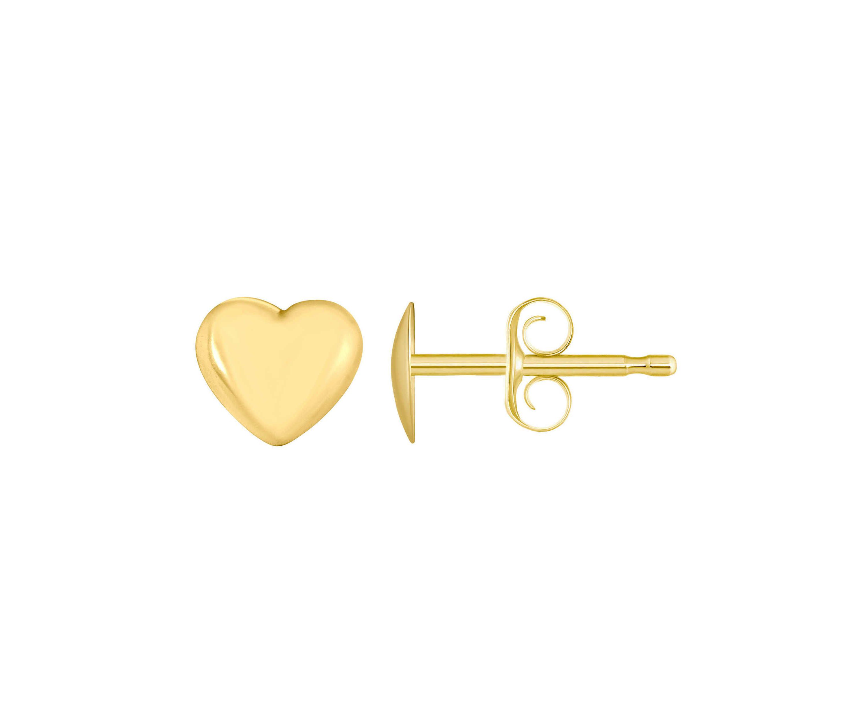 14K Yellow Gold Puffed Heart Stud Earrings