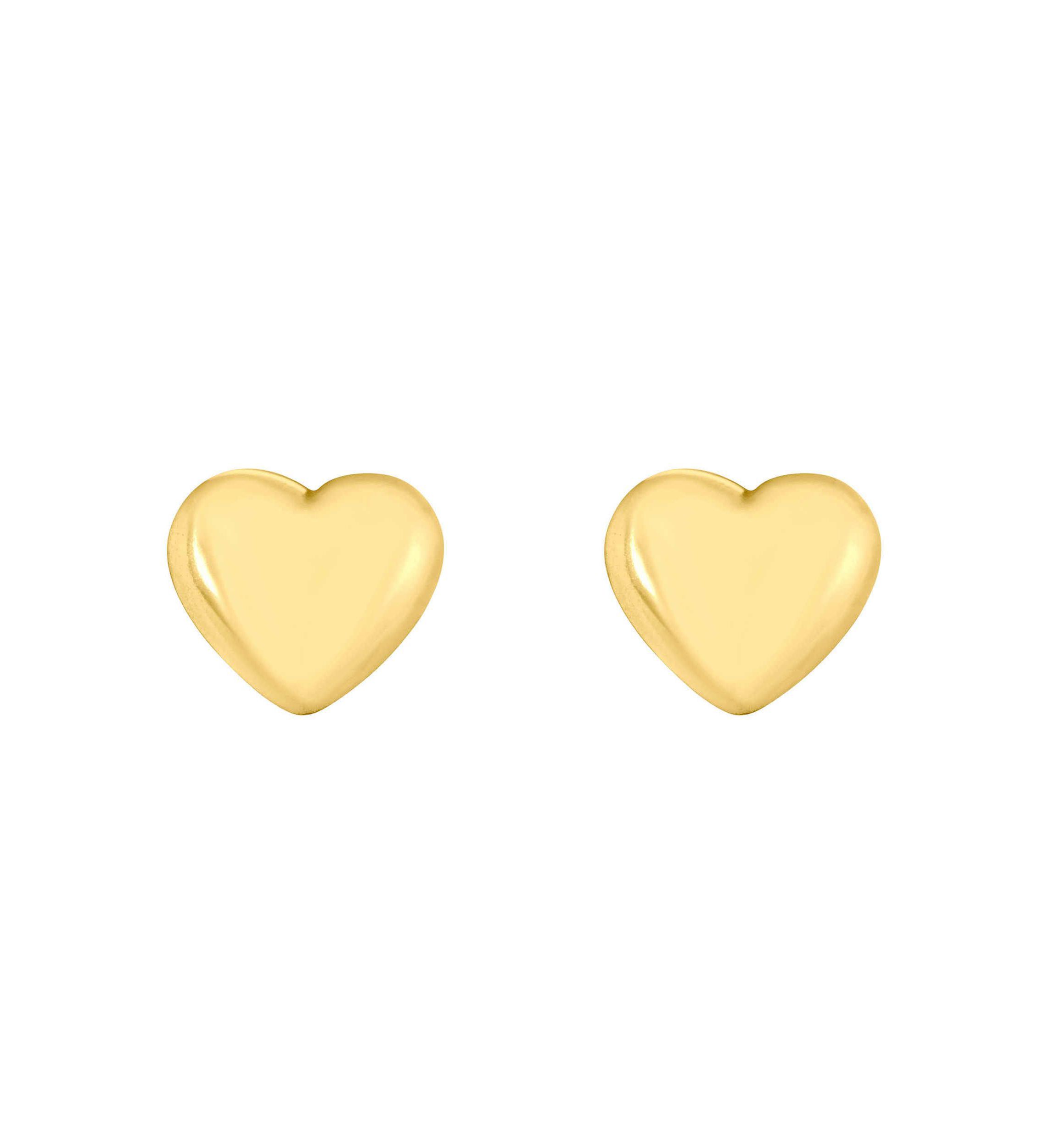 14K Yellow Gold Puffed Heart Stud Earrings