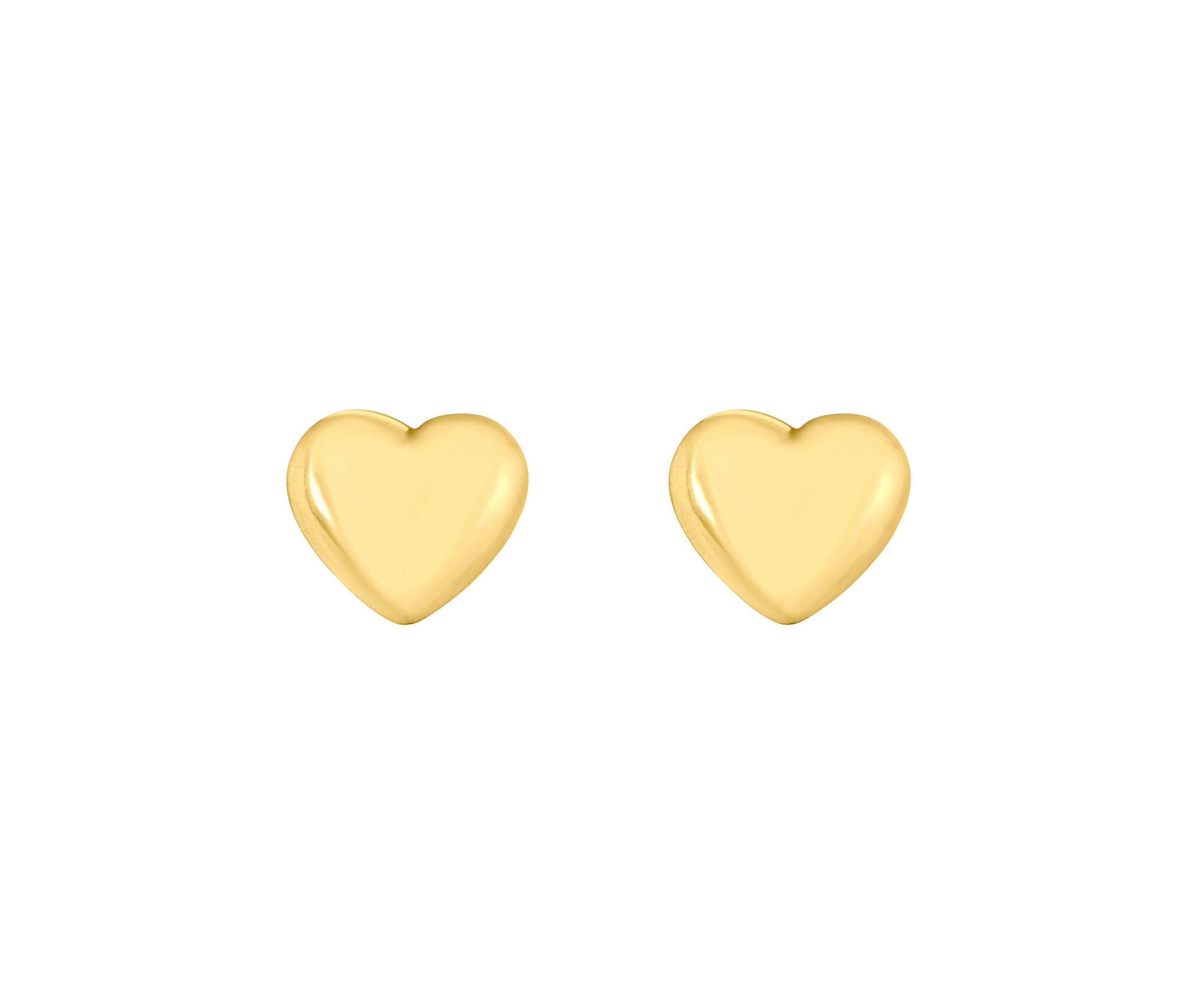 14K Yellow Gold Puffed Heart Stud Earrings