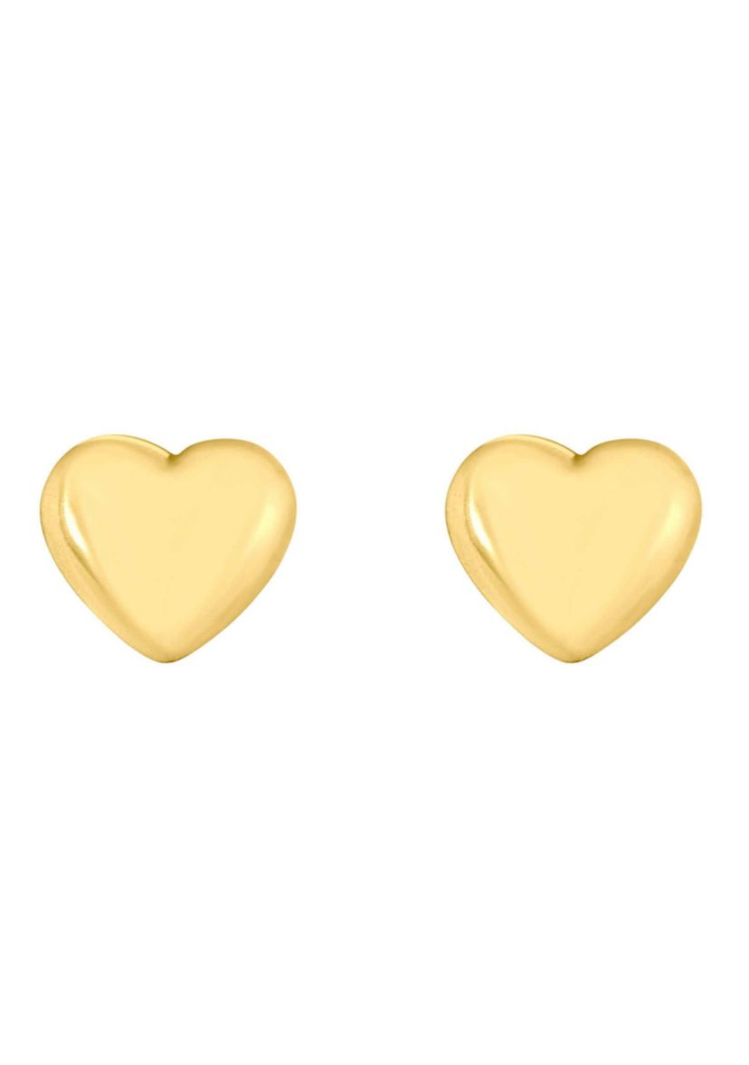 14K Yellow Gold Puffed Heart Stud Earrings