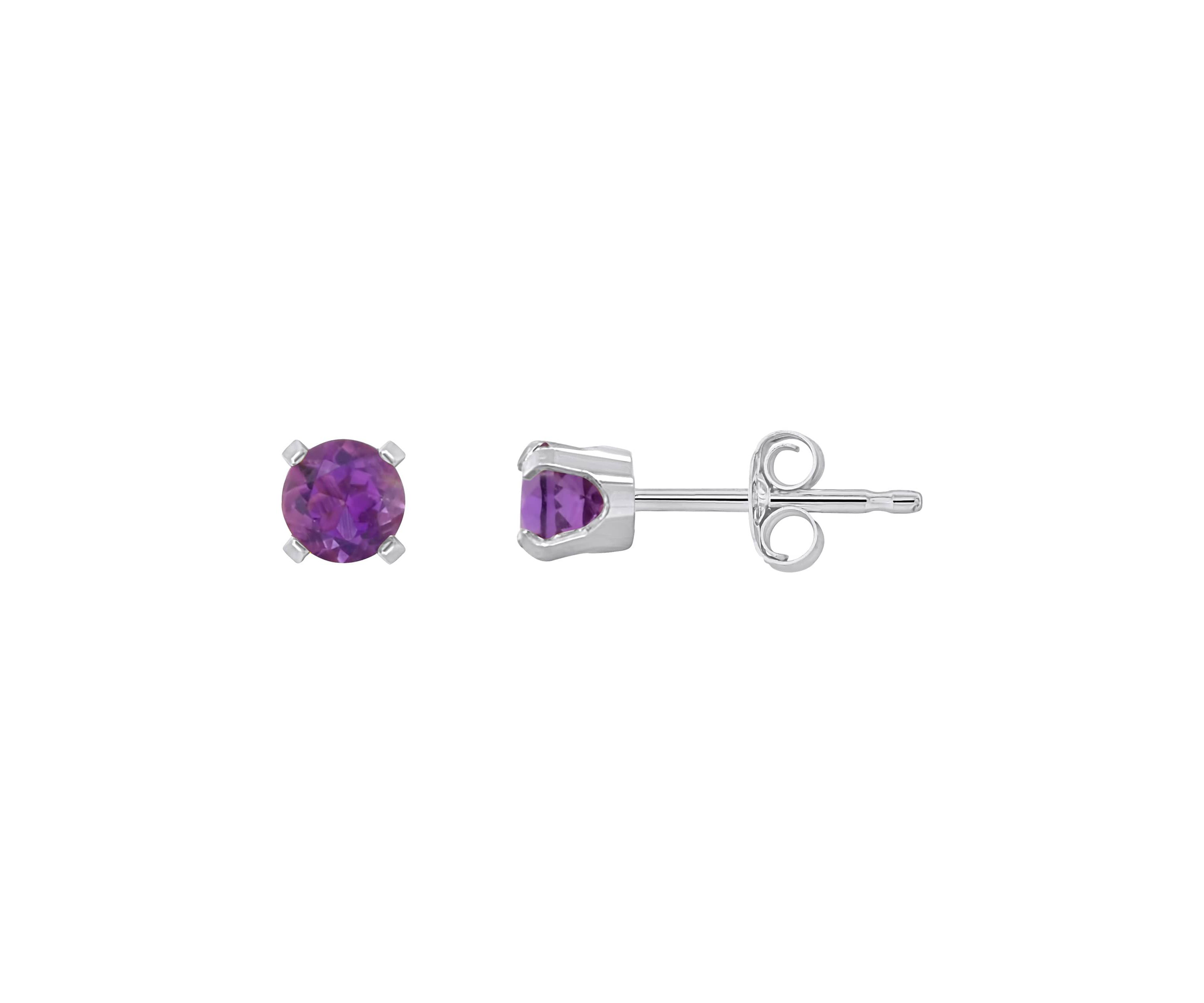 14K White Gold 4mm Round Amethyst Stud Earrings