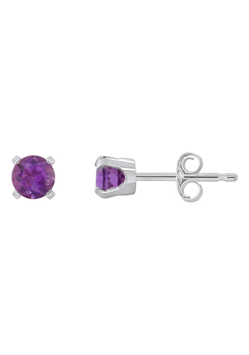 14K White Gold 4mm Round Amethyst Stud Earrings