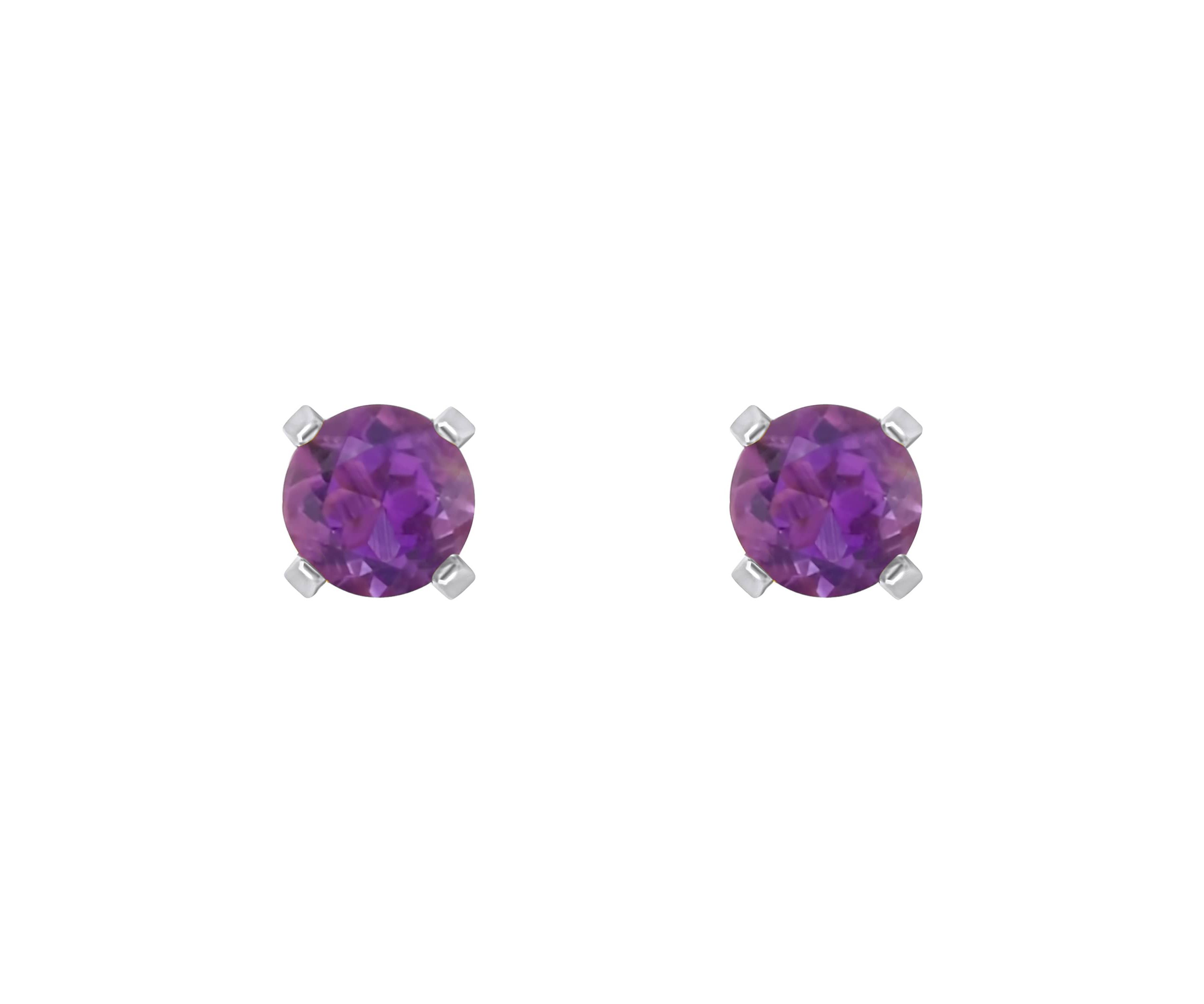 14K White Gold 4mm Round Amethyst Stud Earrings