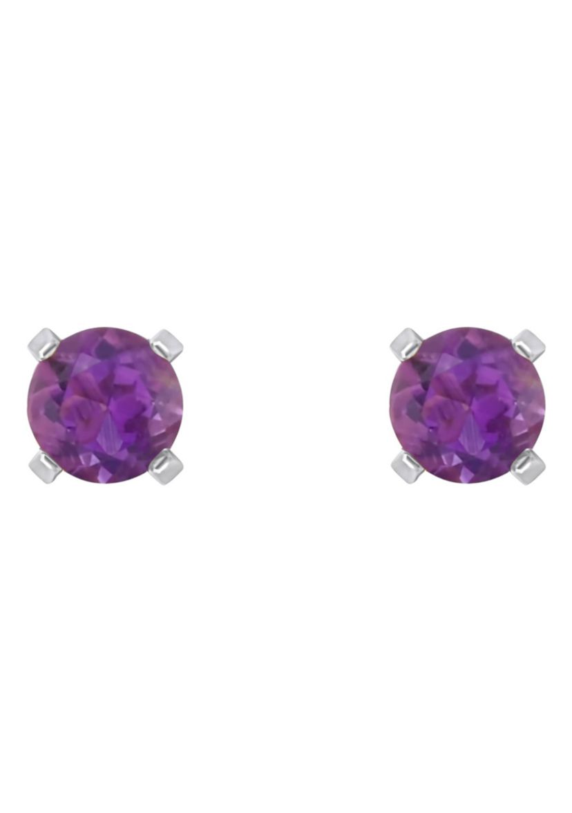 14K White Gold 4mm Round Amethyst Stud Earrings