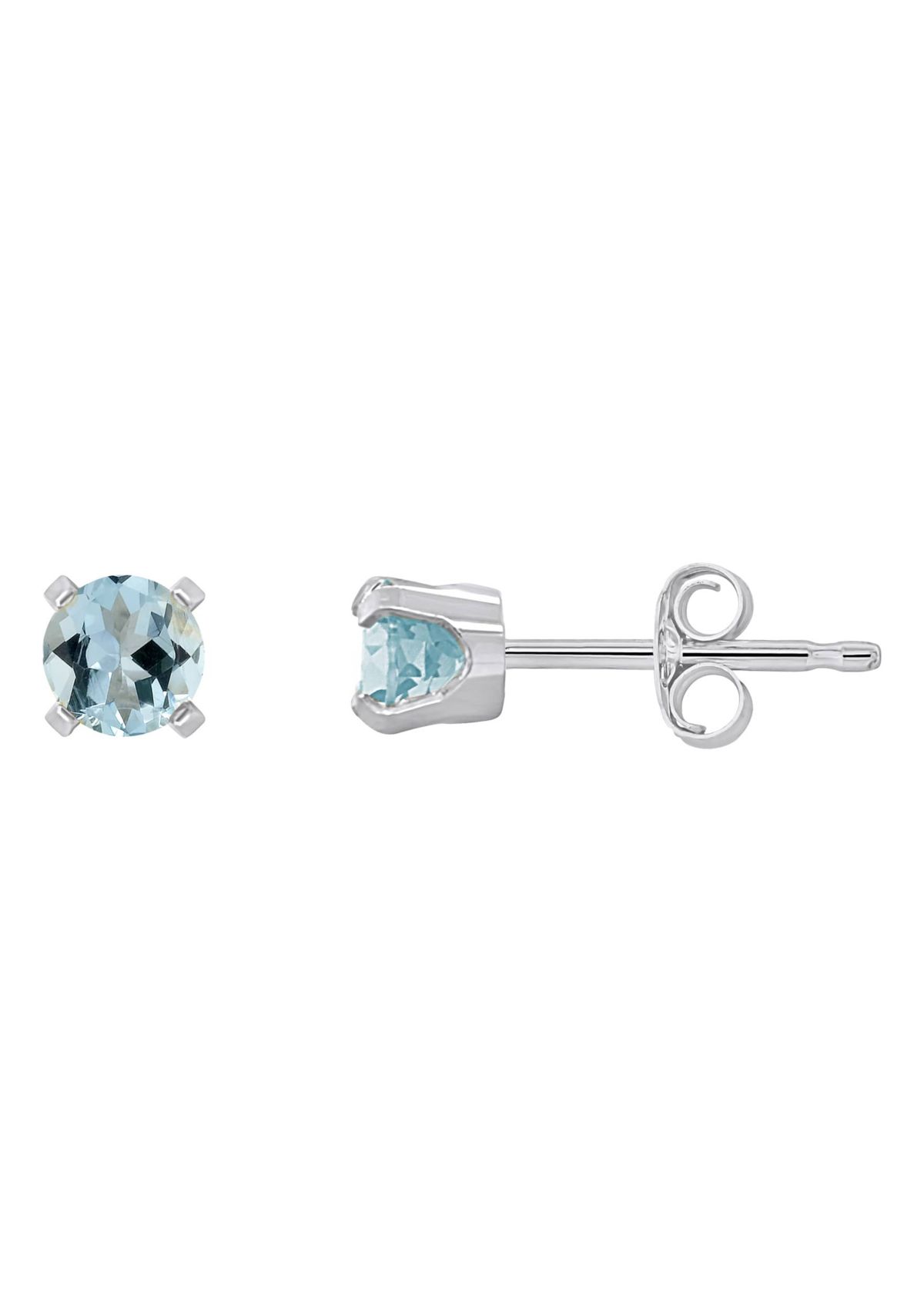 14K White Gold 4mm Round Aquamarine Stud Earrings