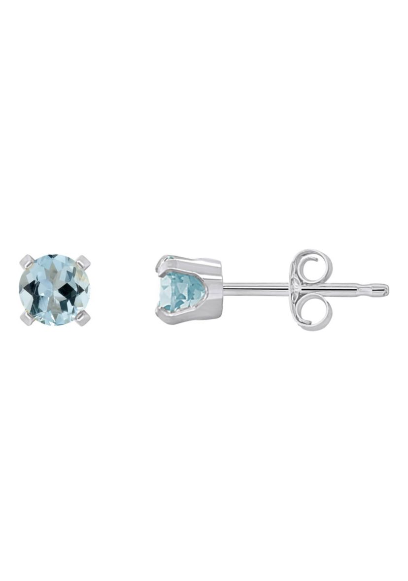 14K White Gold 4mm Round Aquamarine Stud Earrings
