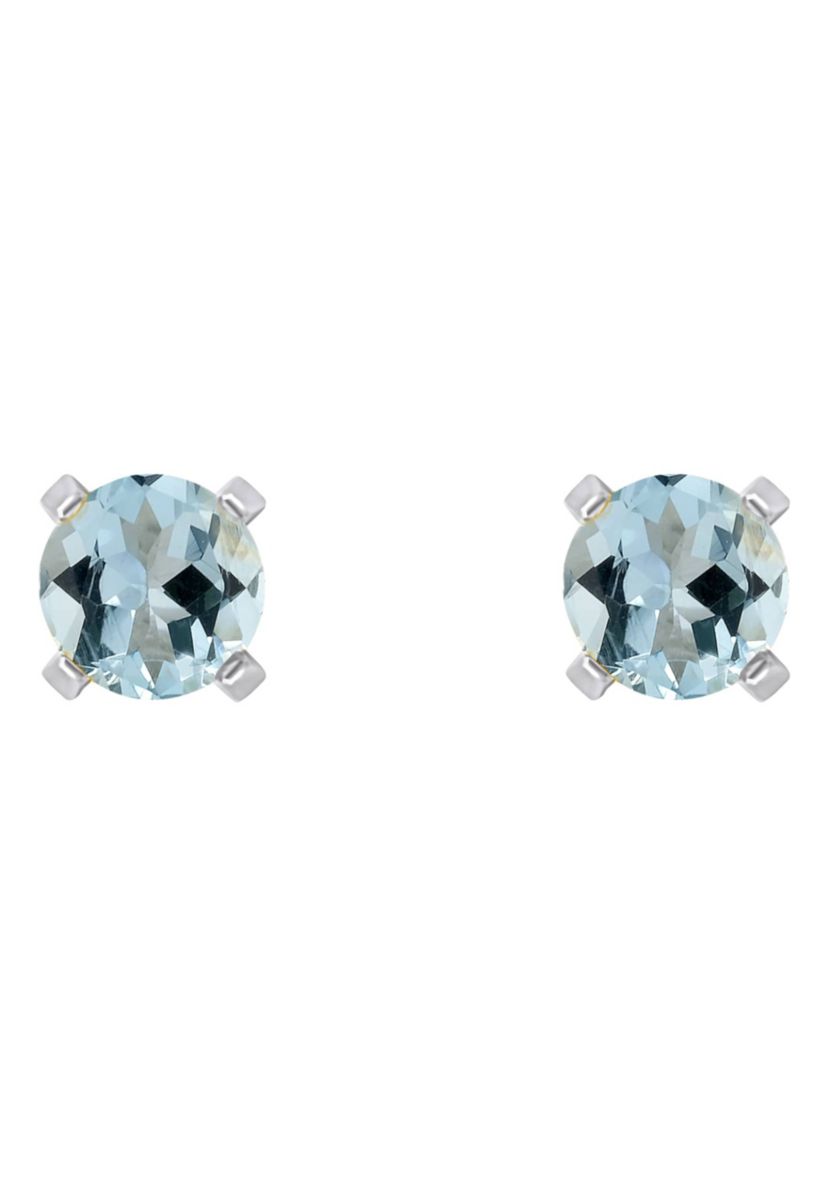 14K White Gold 4mm Round Aquamarine Stud Earrings