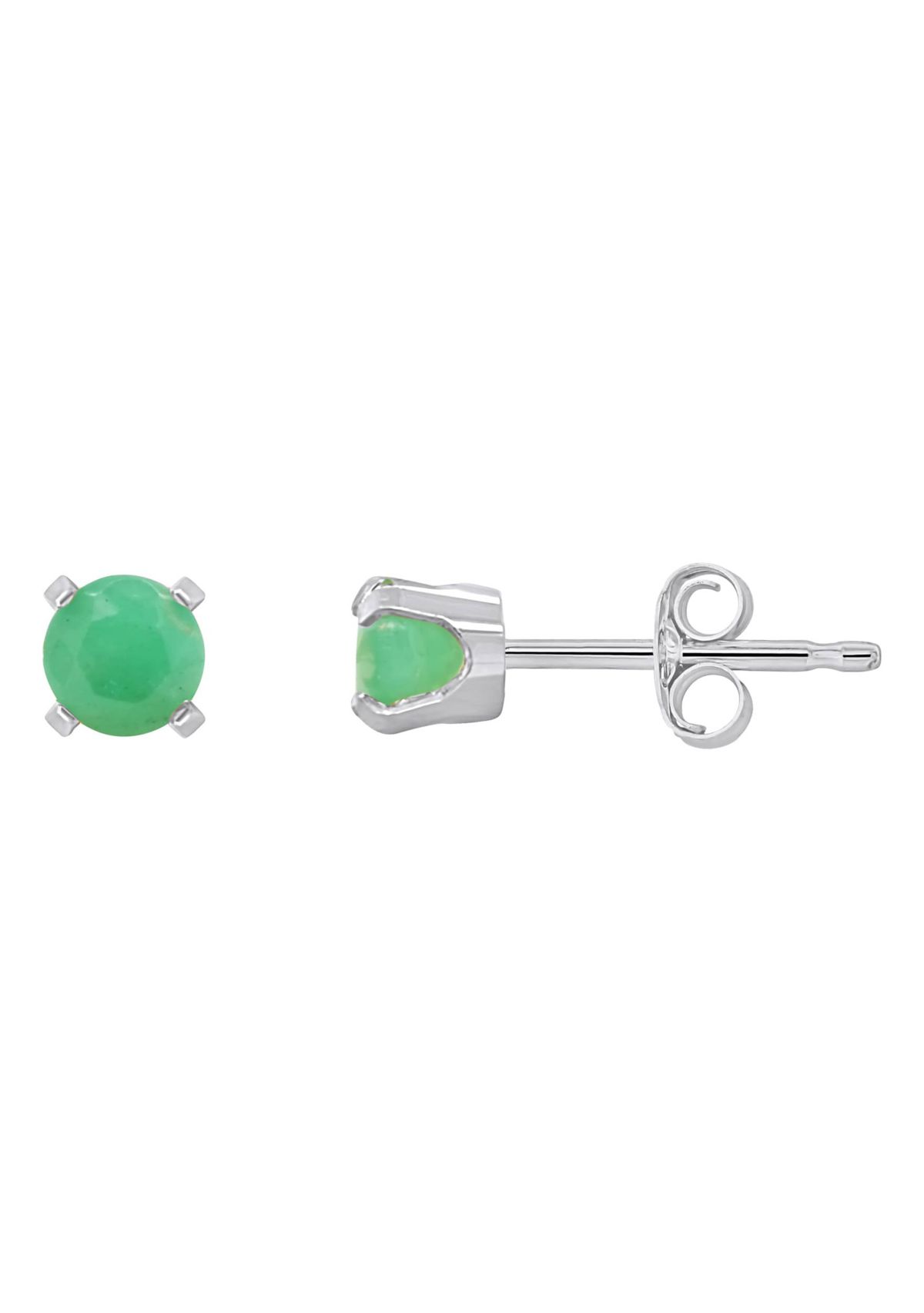 14K White Gold 4mm Round Emerald Stud Earrings