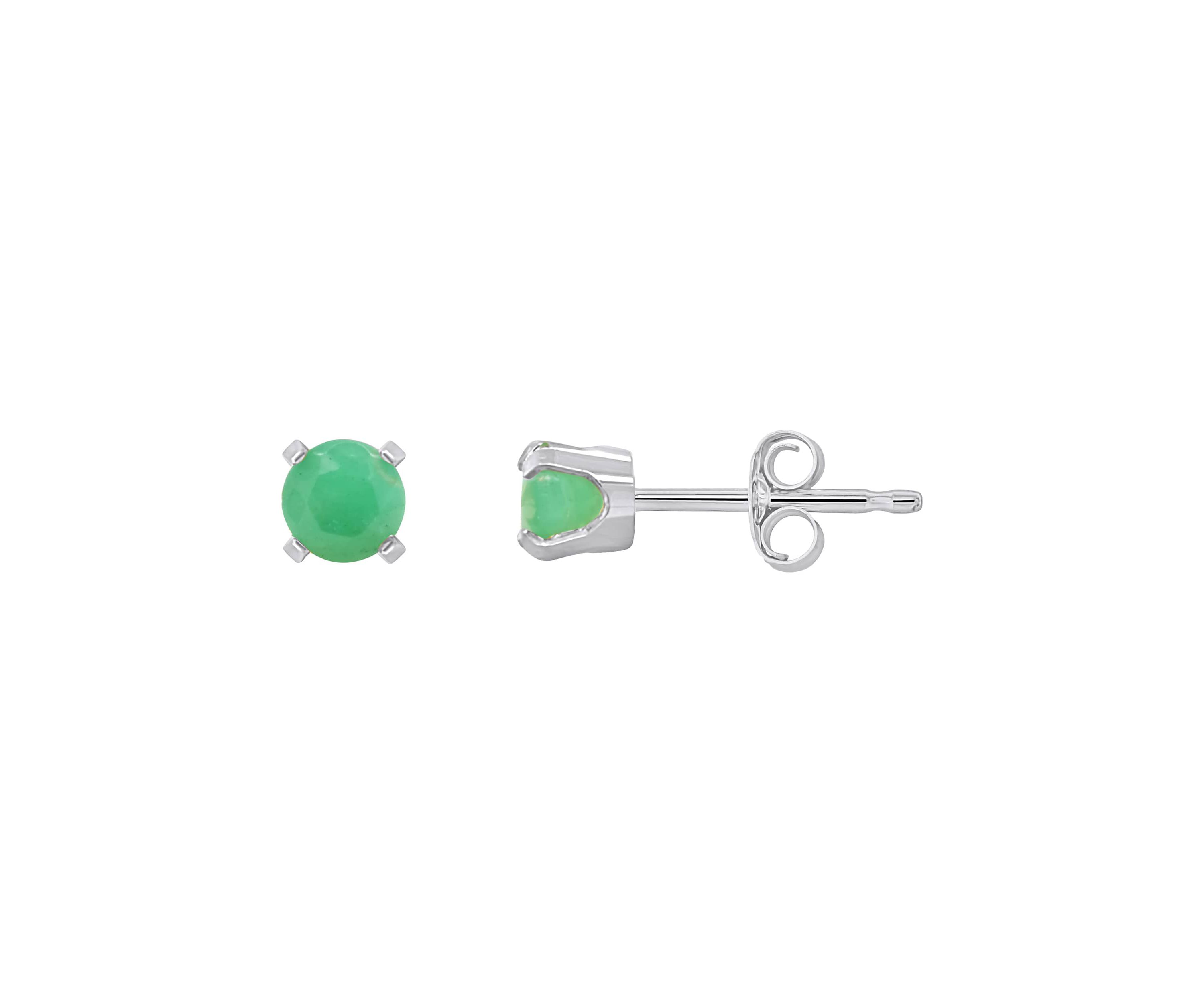 14K White Gold 4mm Round Emerald Stud Earrings