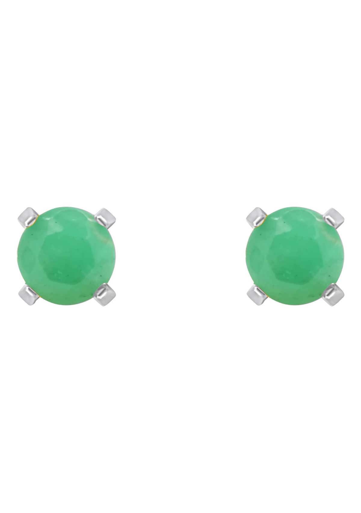 14K White Gold 4mm Round Emerald Stud Earrings
