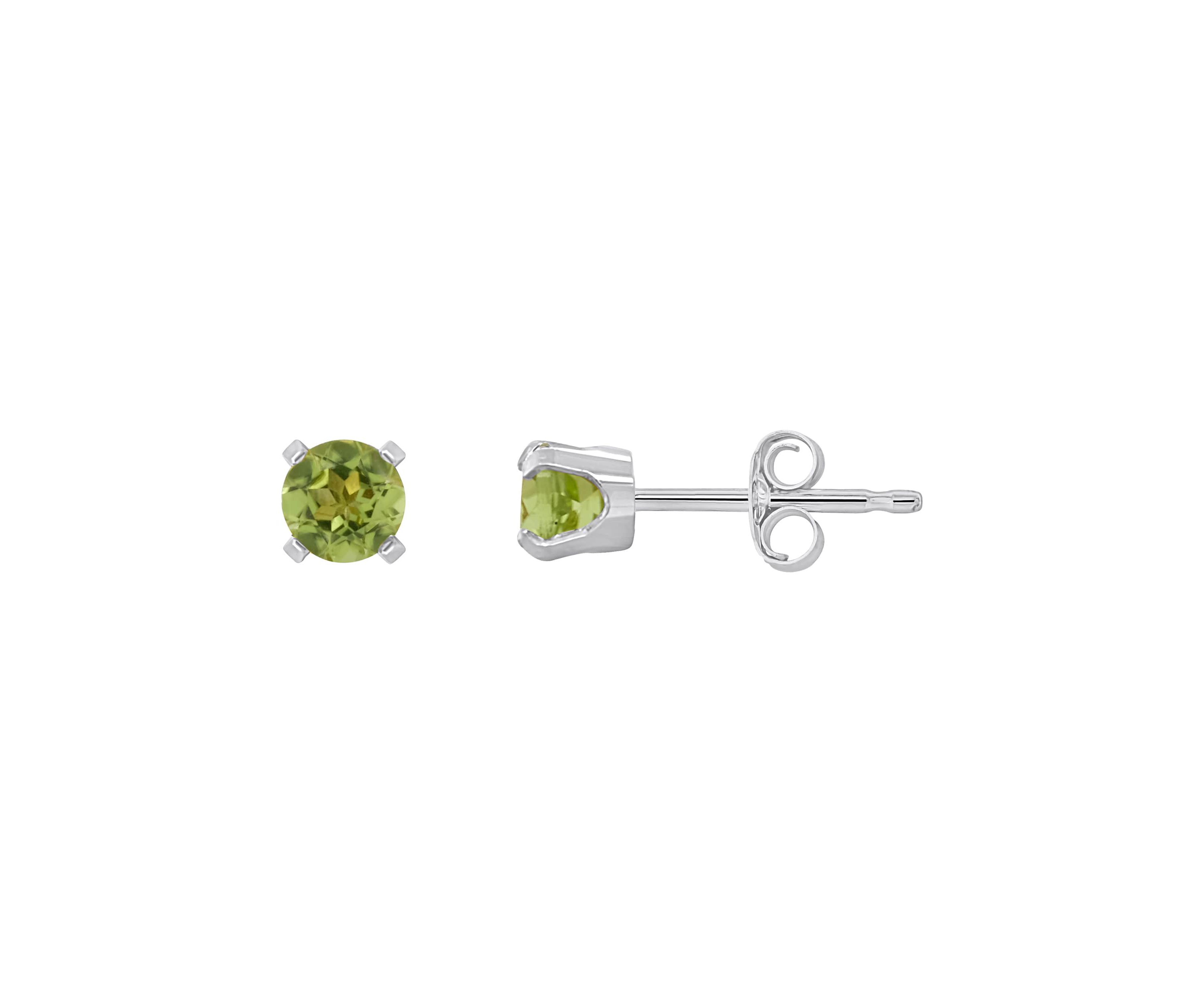 14K White Gold 4mm Round Peridot Stud Earrings