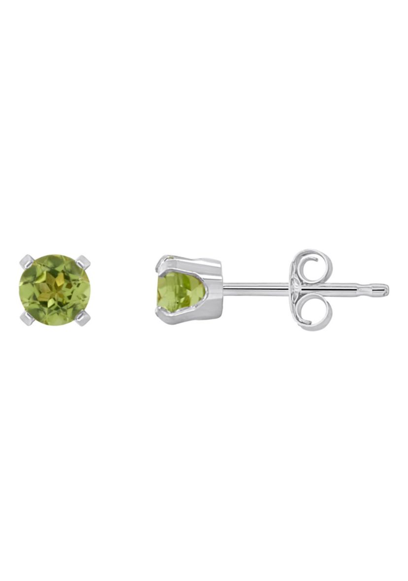14K White Gold 4mm Round Peridot Stud Earrings
