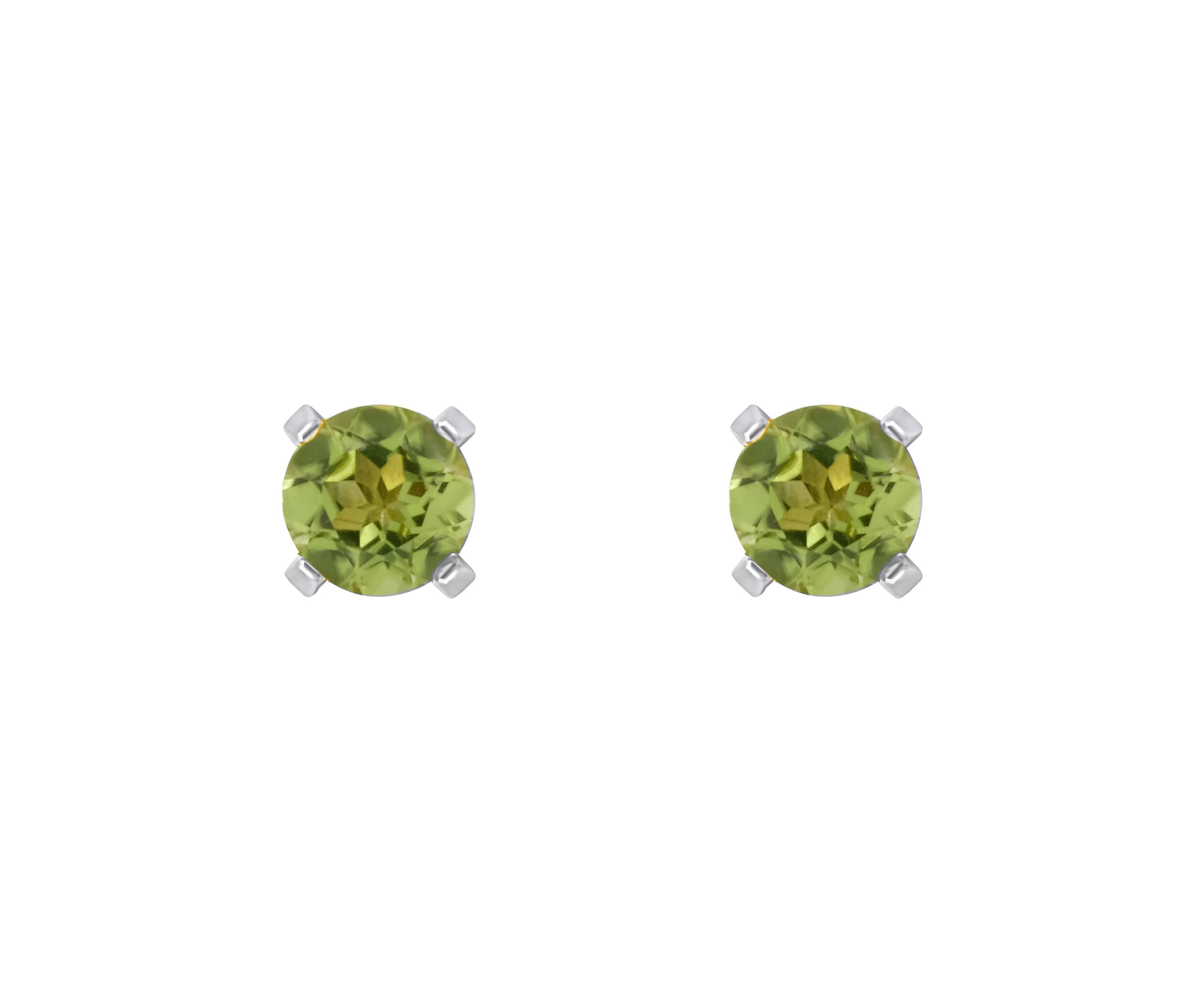 14K White Gold 4mm Round Peridot Stud Earrings