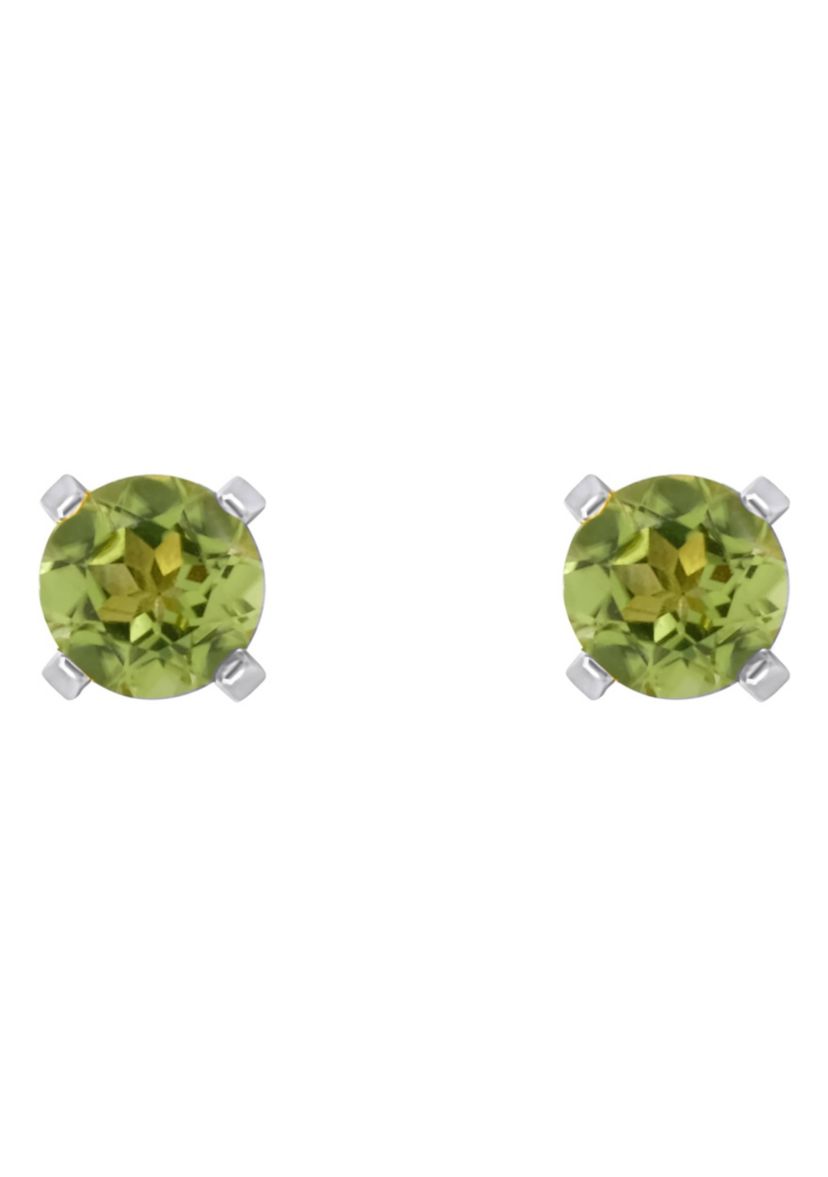 14K White Gold 4mm Round Peridot Stud Earrings