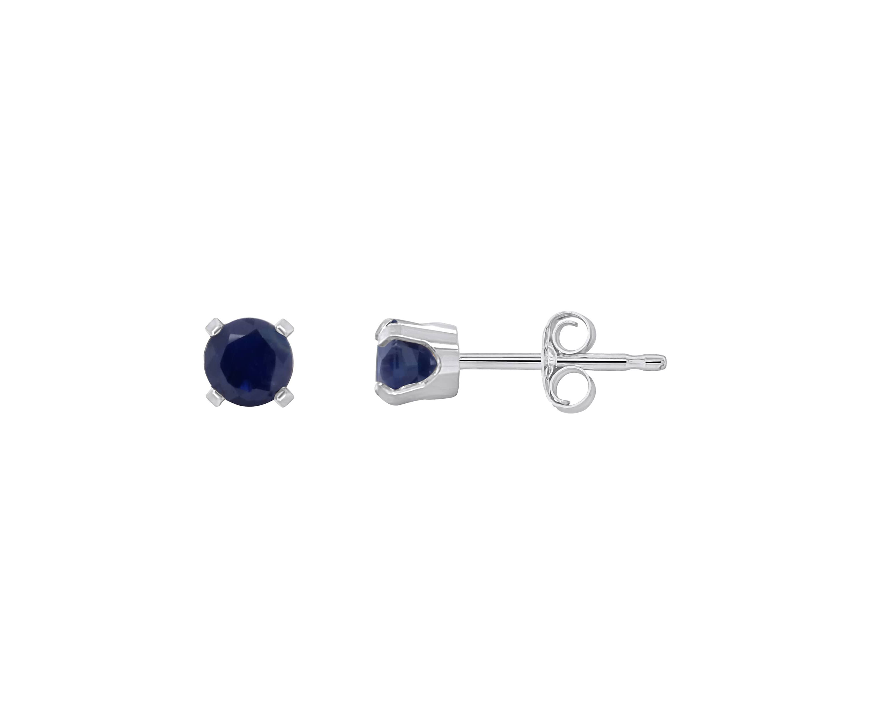 14K White Gold 4mm Round Sapphire Stud Earrings