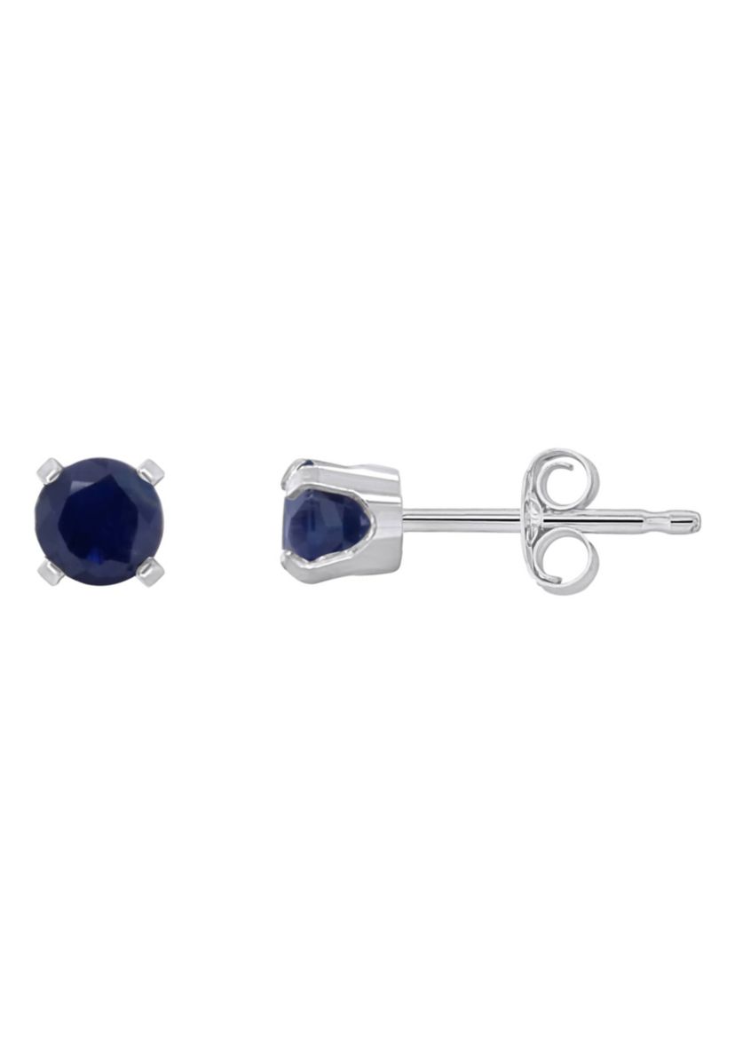 14K White Gold 4mm Round Sapphire Stud Earrings