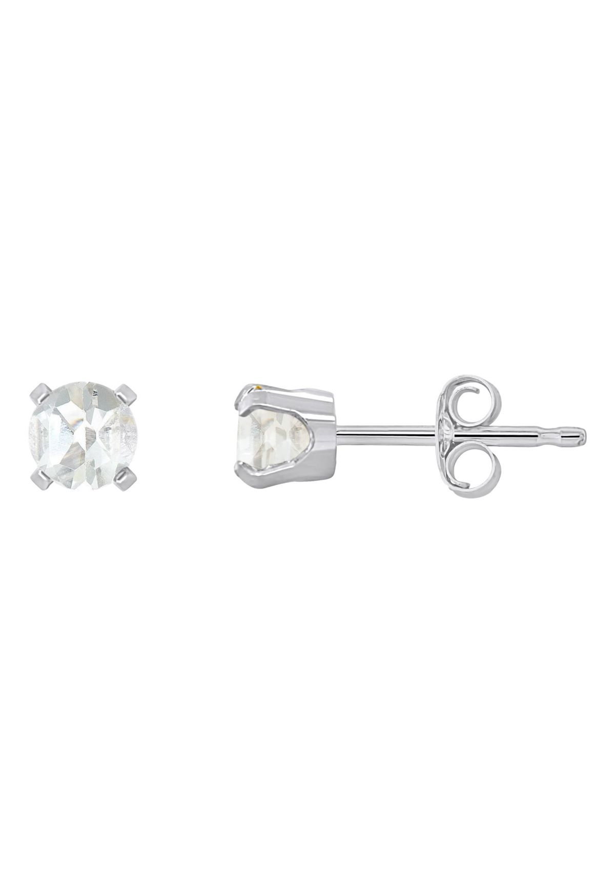 14K White Gold 4mm Round White Topaz Stud Earrings
