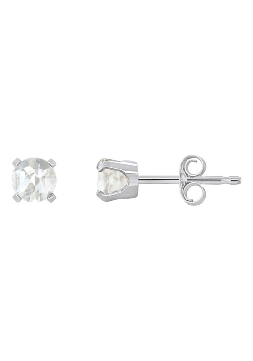 14K White Gold 4mm Round White Topaz Stud Earrings