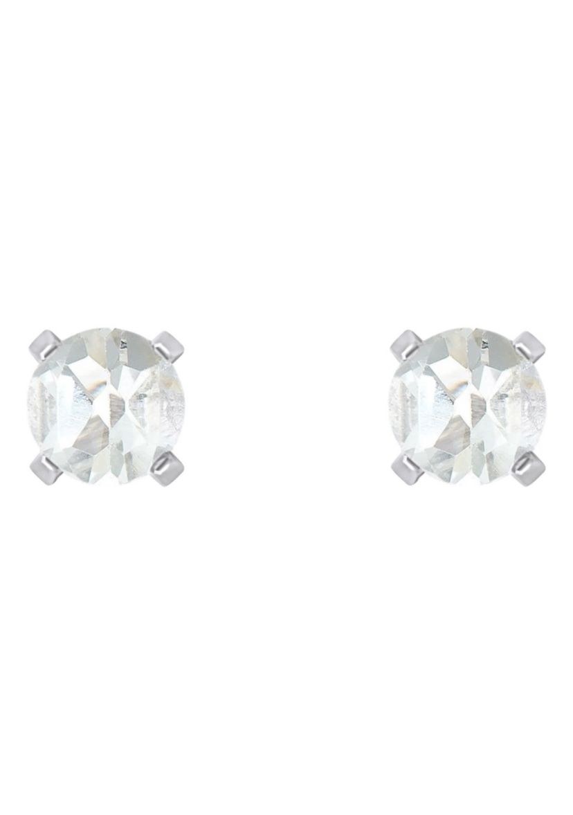 14K White Gold 4mm Round White Topaz Stud Earrings