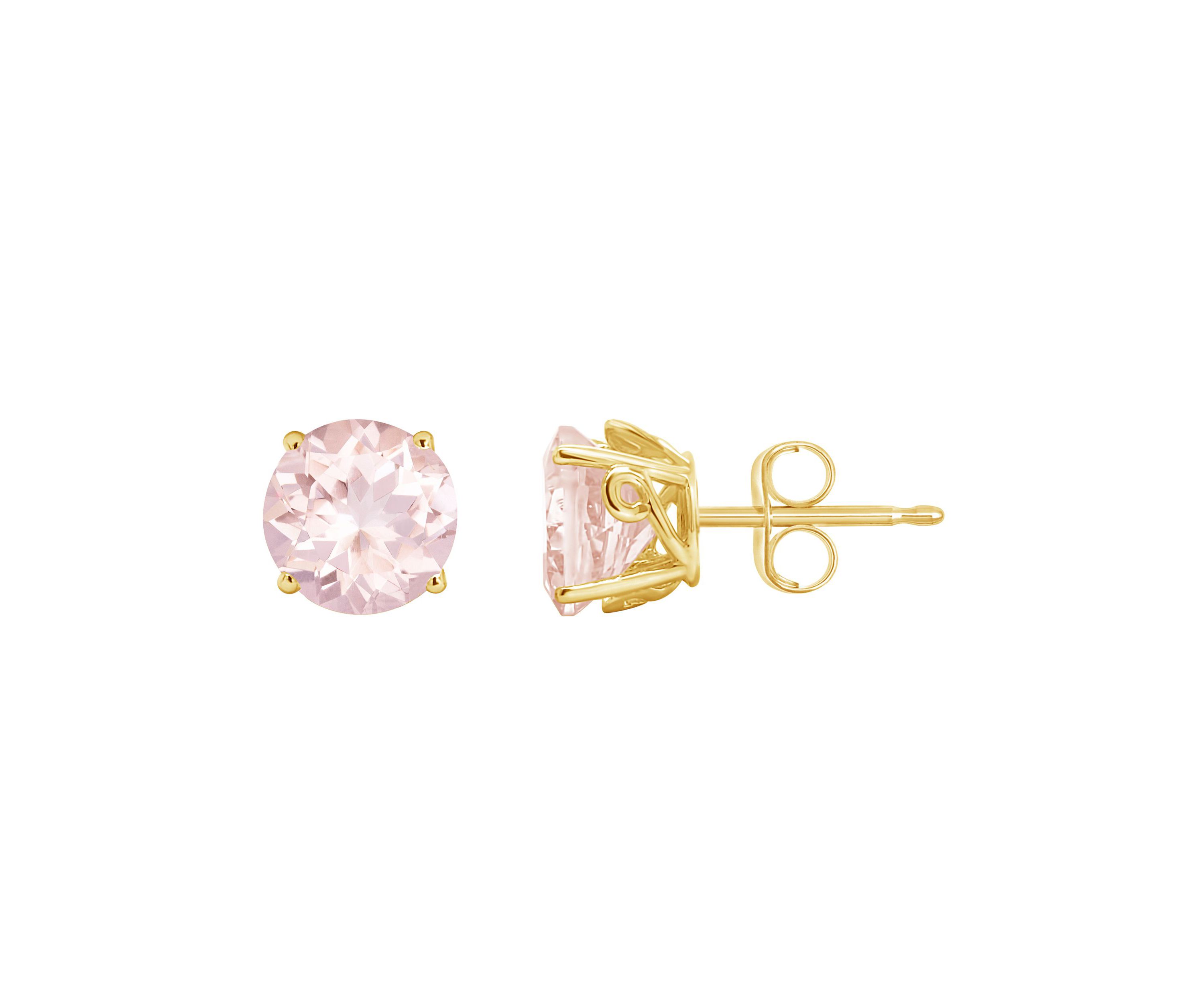 14K Yellow Gold 7mm Round Morganite Stud Earrings
