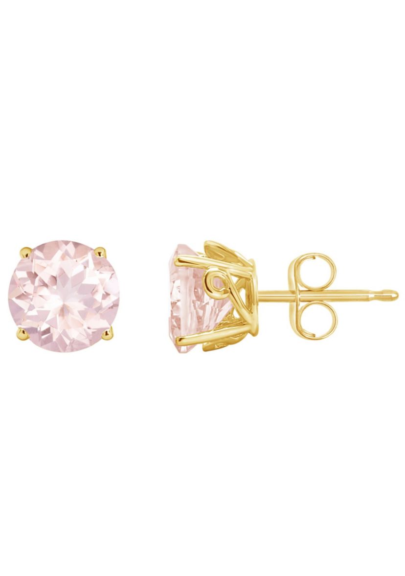 14K Yellow Gold 7mm Round Morganite Stud Earrings