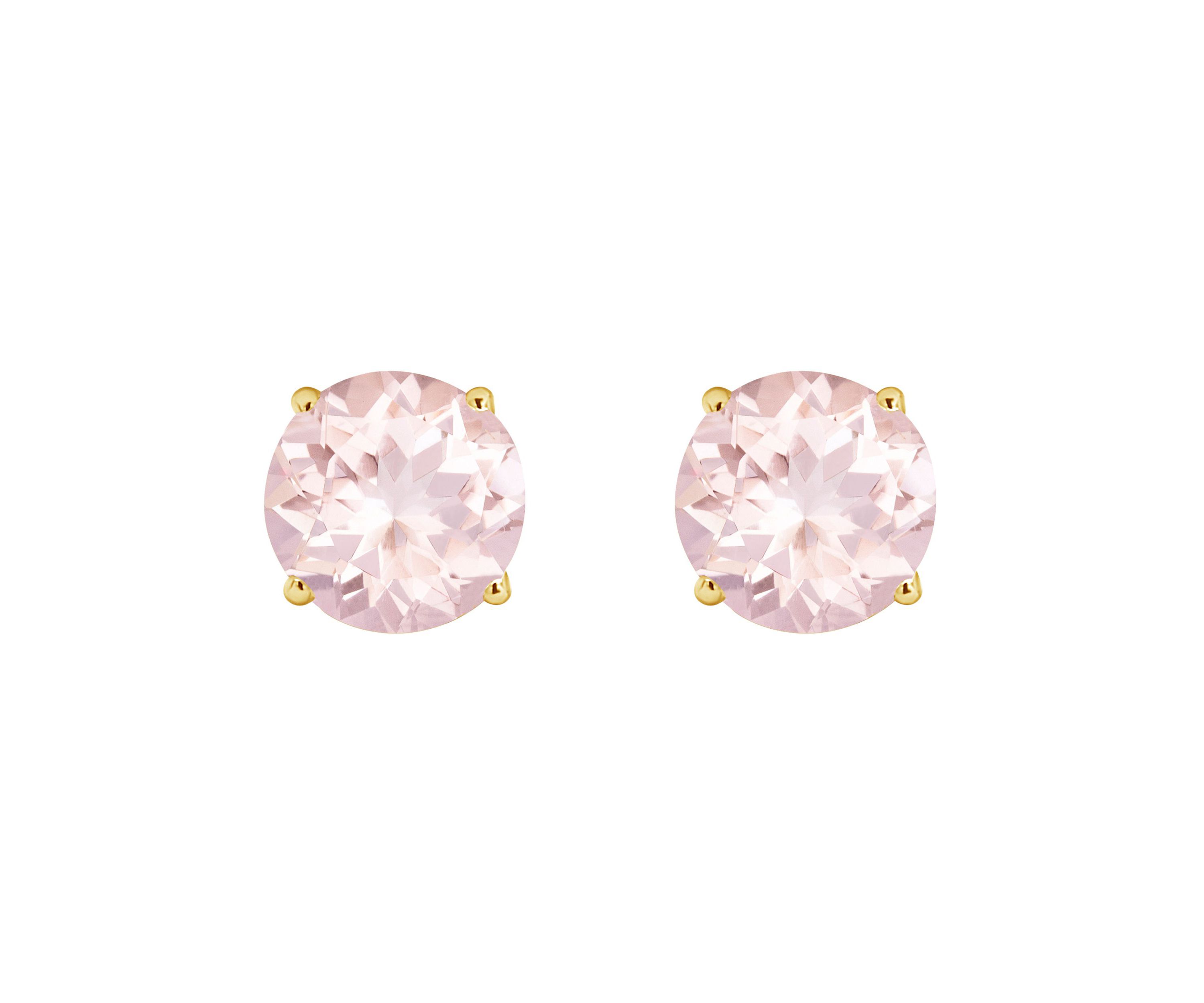 14K Yellow Gold 7mm Round Morganite Stud Earrings