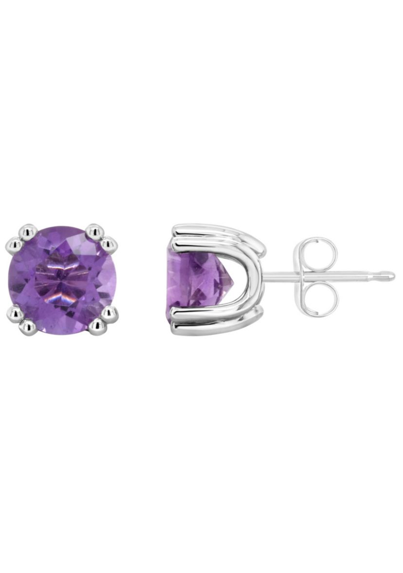 Sterling Silver 7mm Round Amethyst Stud Earrings