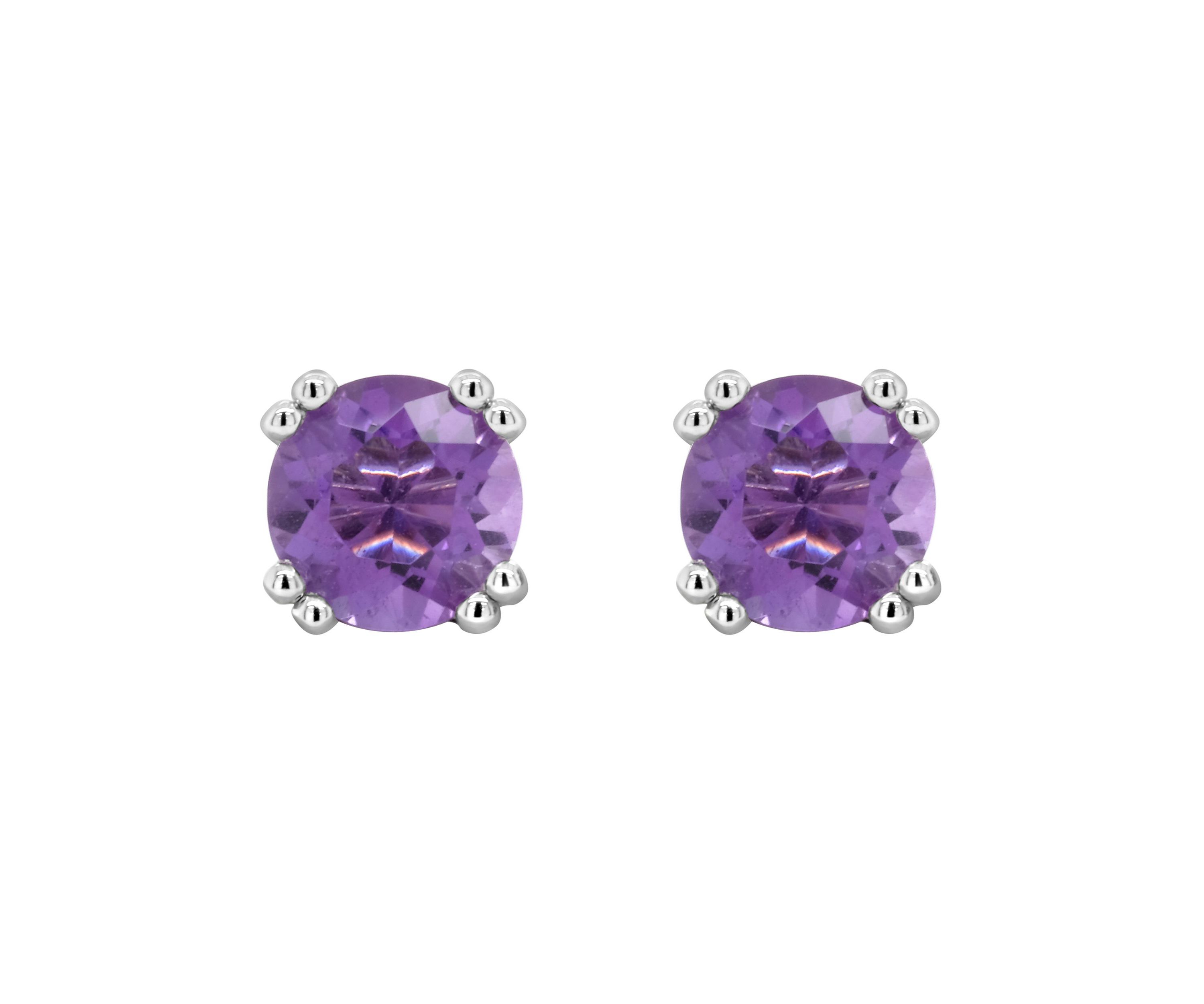 Sterling Silver 7mm Round Amethyst Stud Earrings
