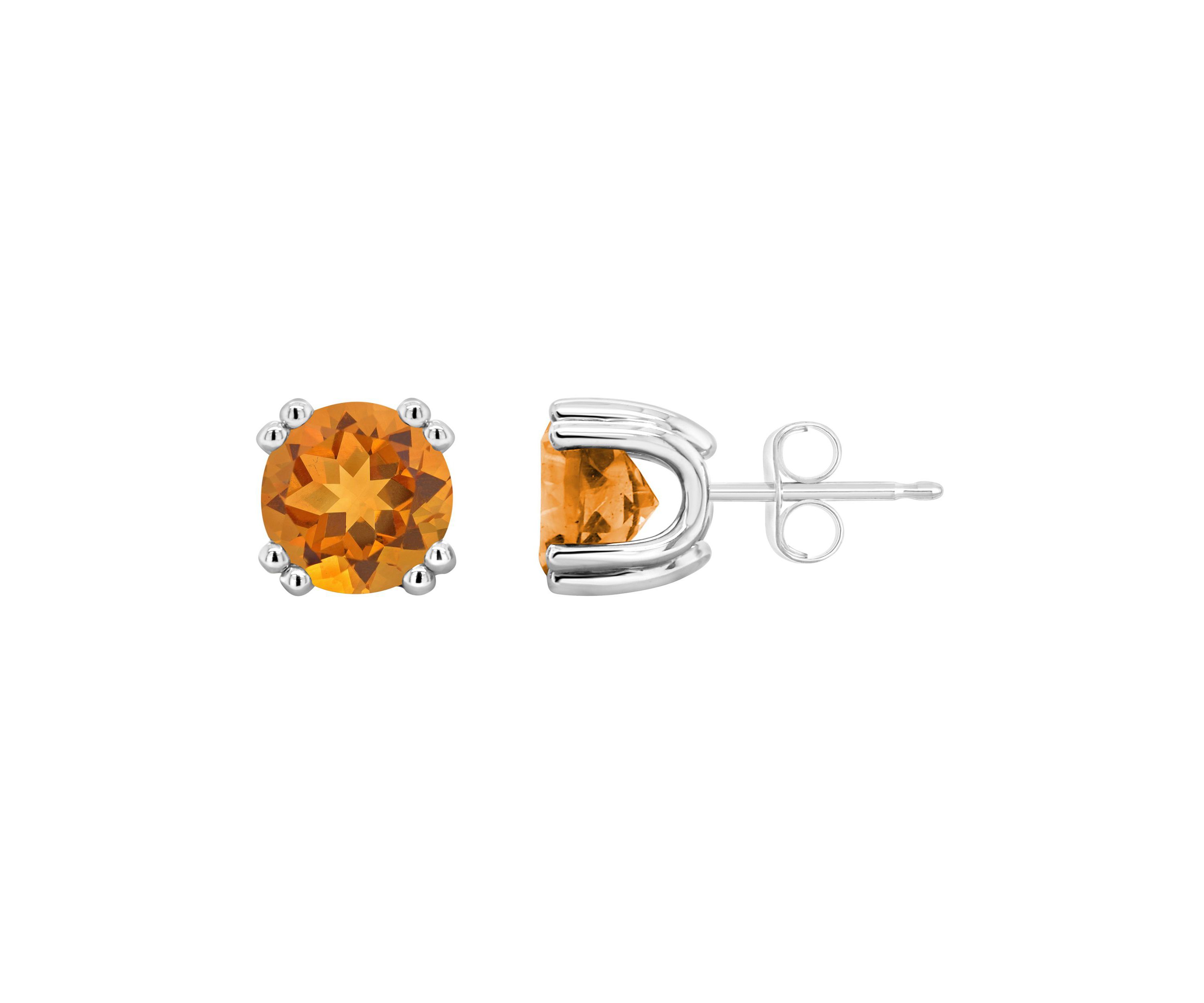 Sterling Silver 7mm Round Citrine Stud Earrings
