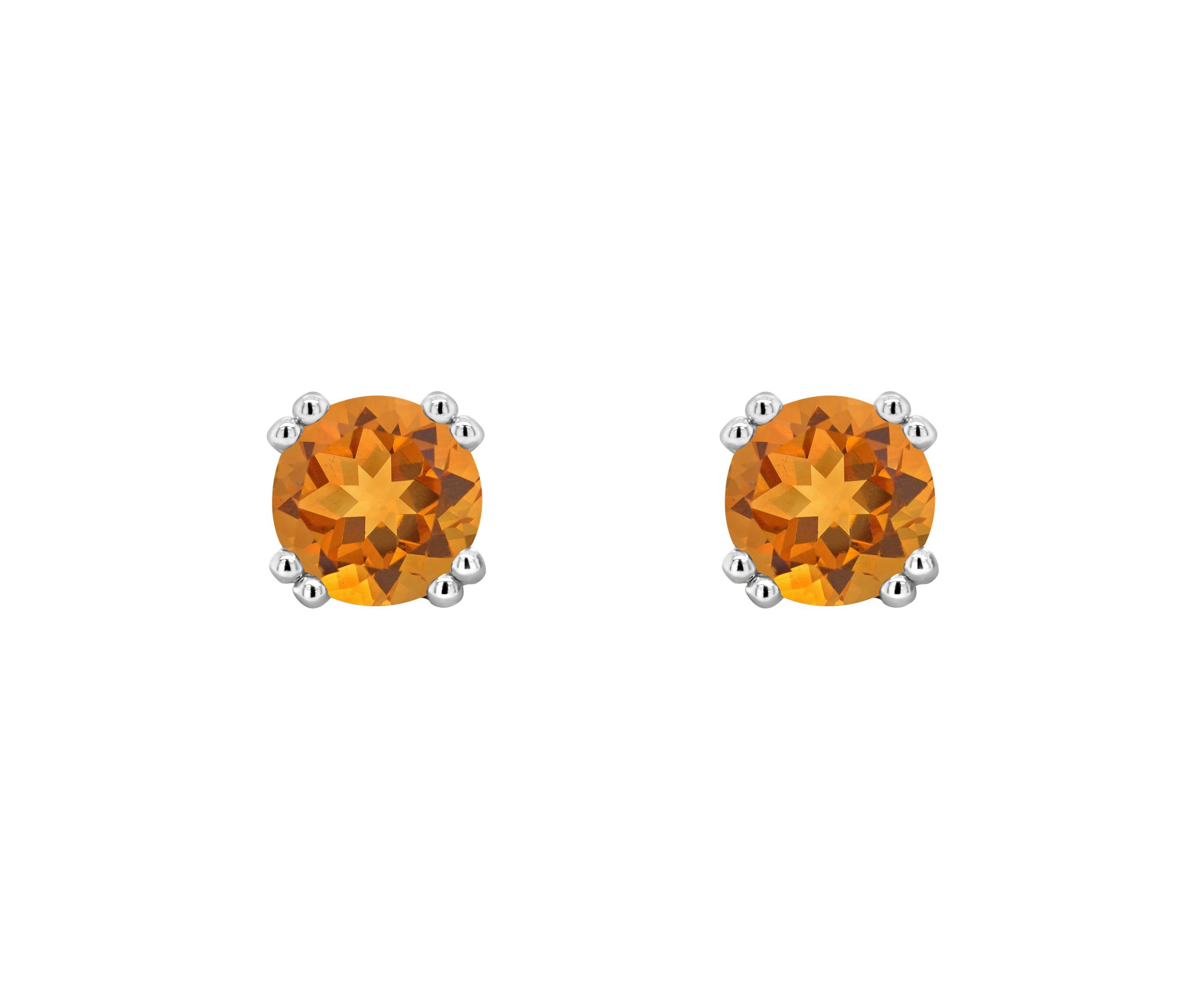 Sterling Silver 7mm Round Citrine Stud Earrings