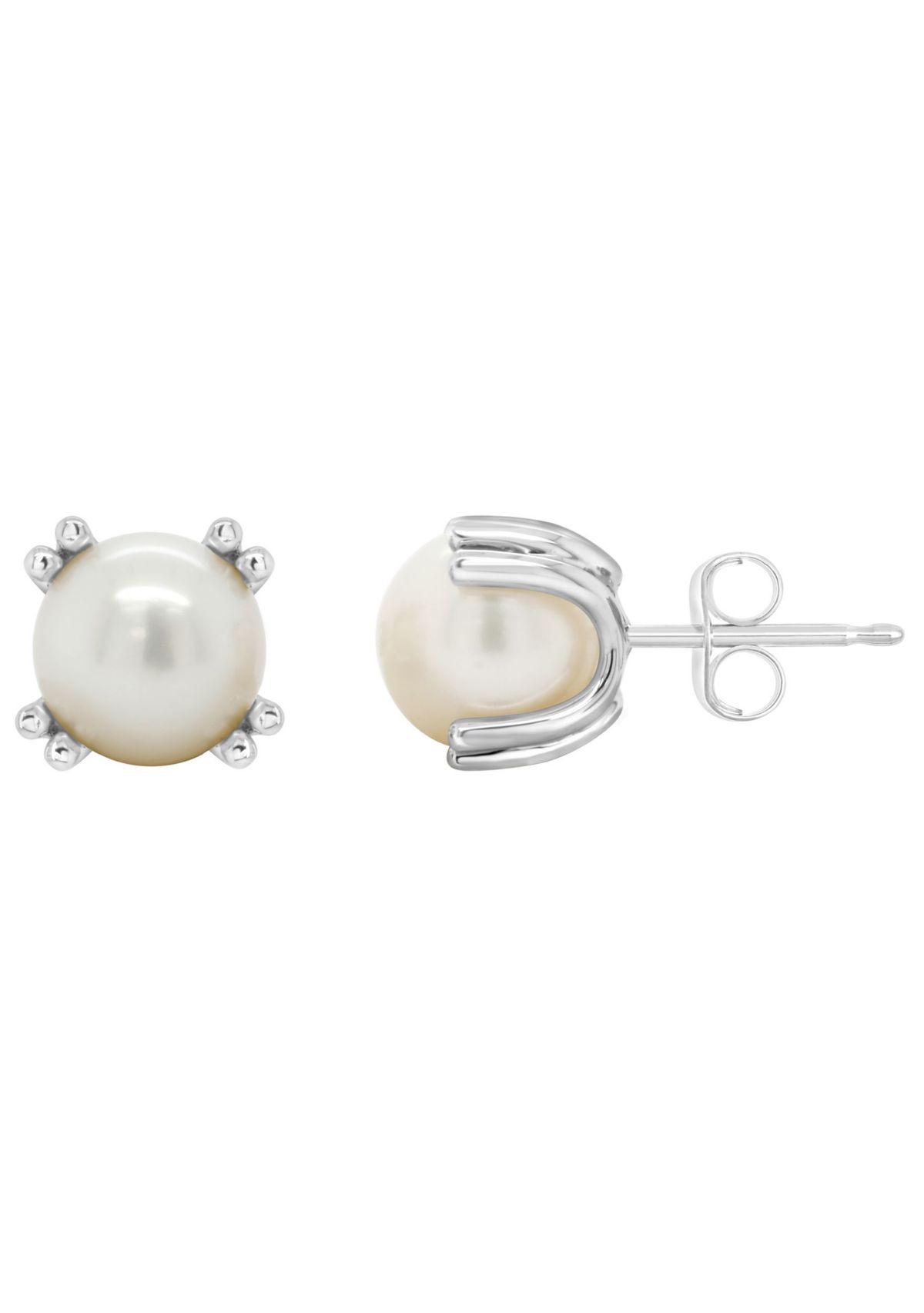 Sterling Silver 7mm Round Pearl Stud Earrings