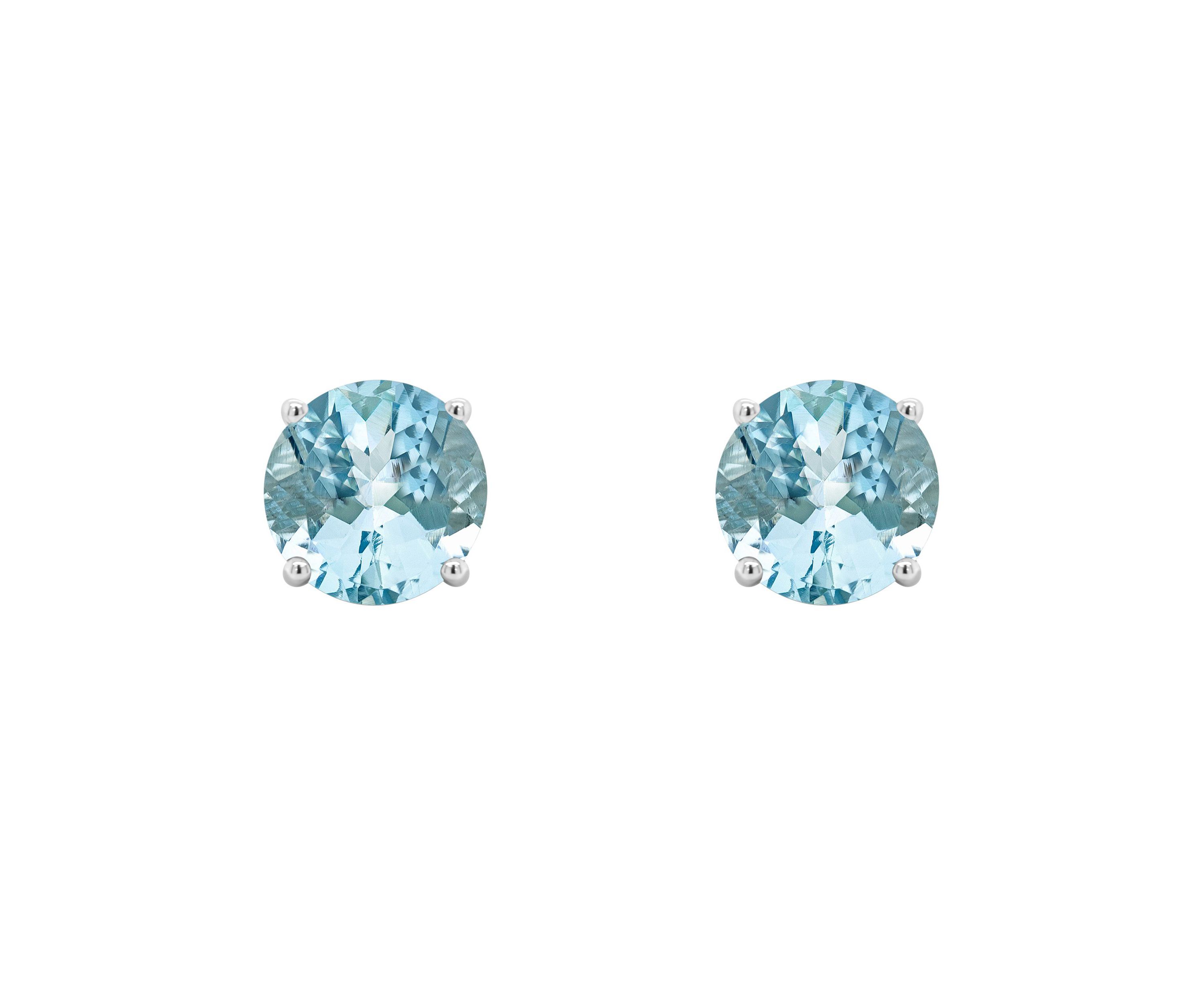 Sterling Silver 7mm Round Aquamarine Stud Earrings