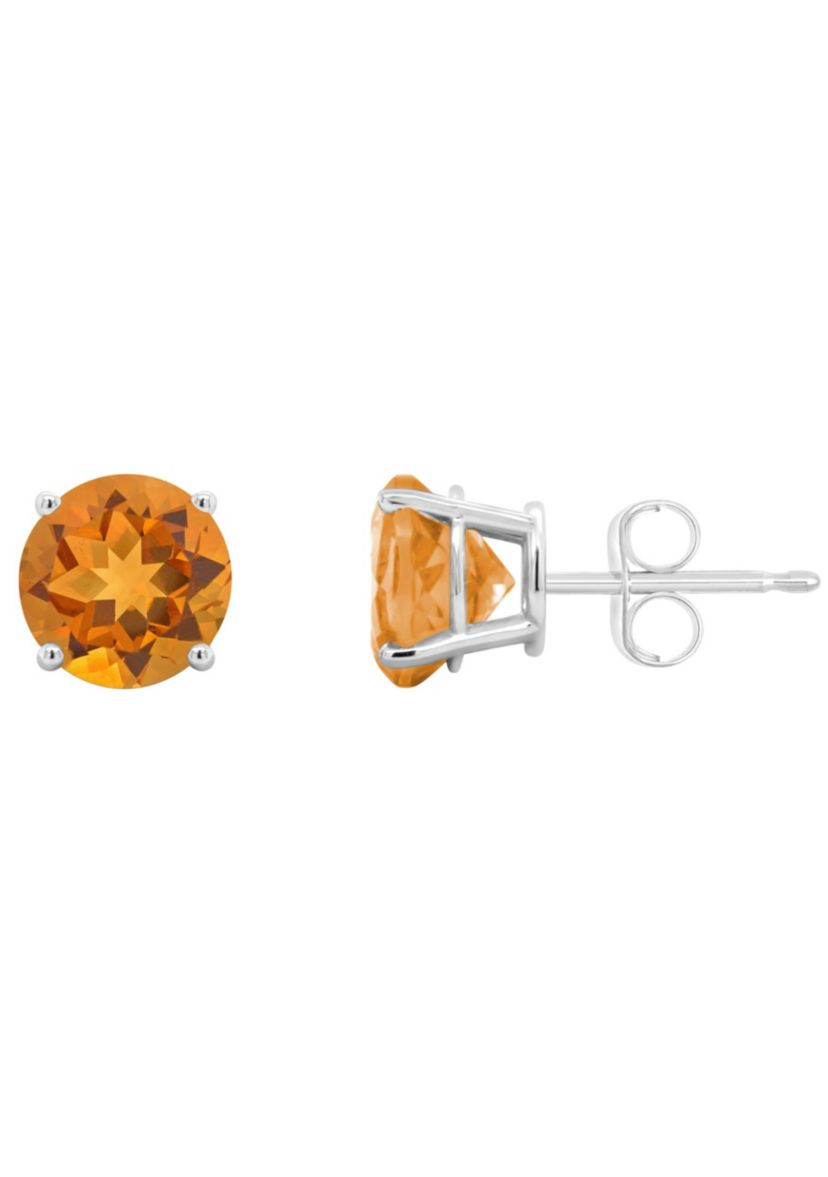 Sterling Silver 7mm Round Citrine Stud Earrings