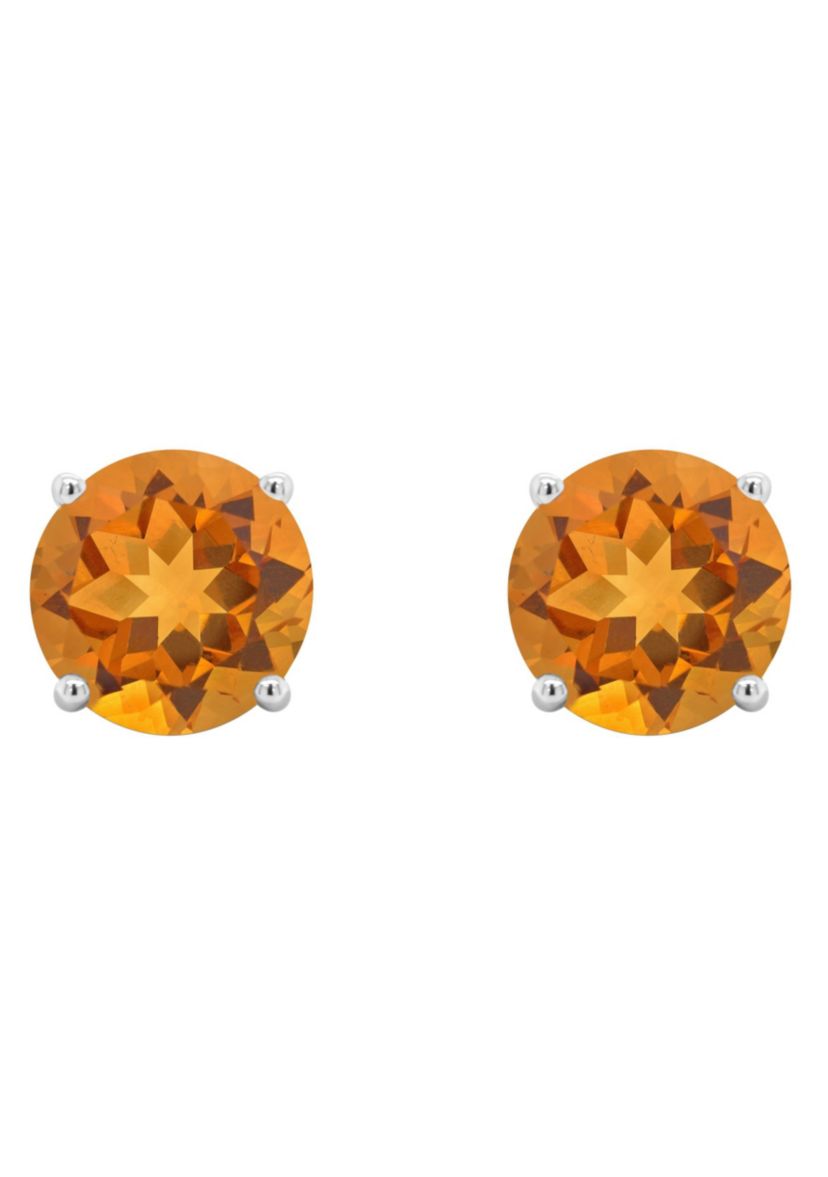 Sterling Silver 7mm Round Citrine Stud Earrings