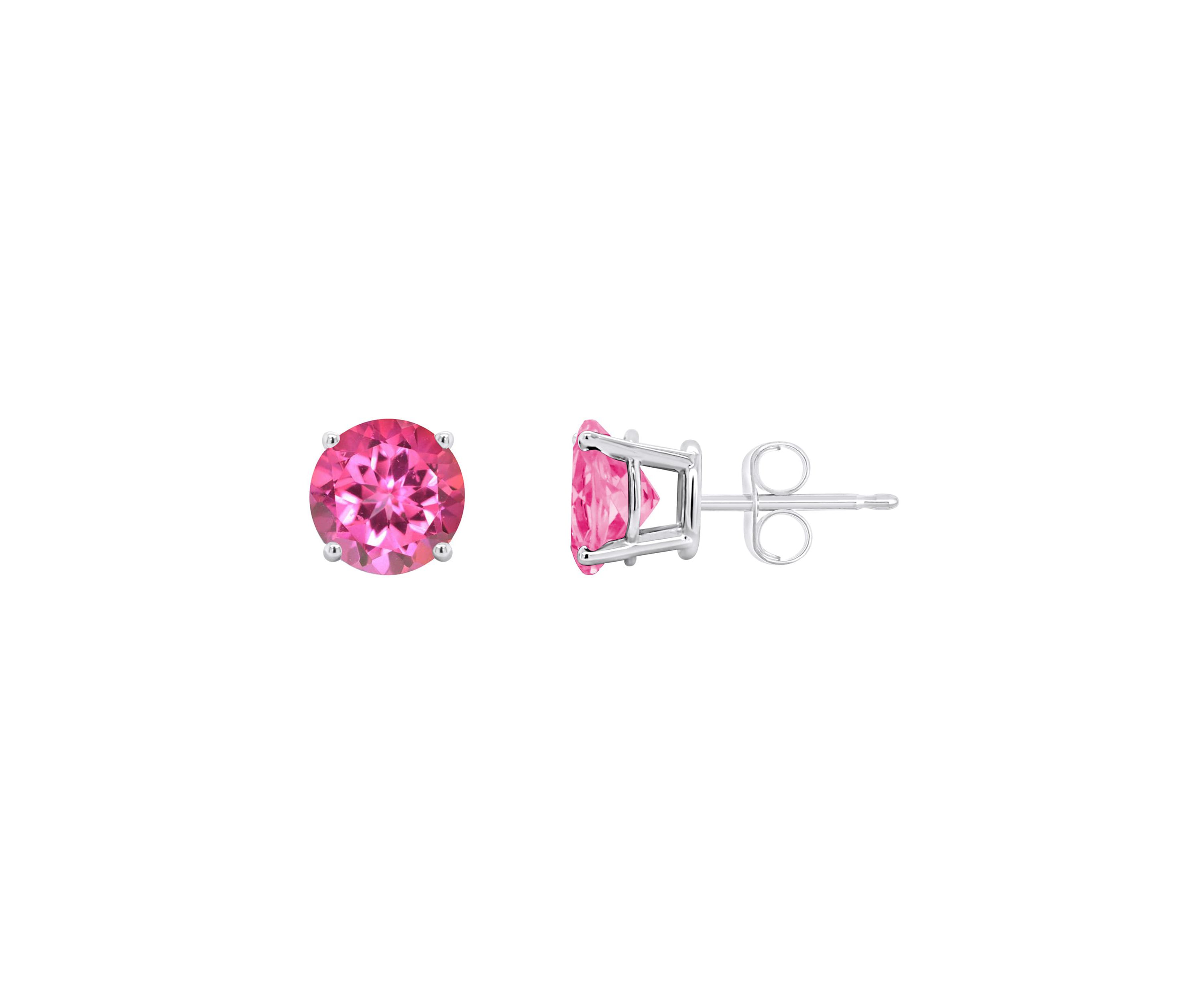 Sterling Silver 7mm Round Pink Topaz Stud Earrings