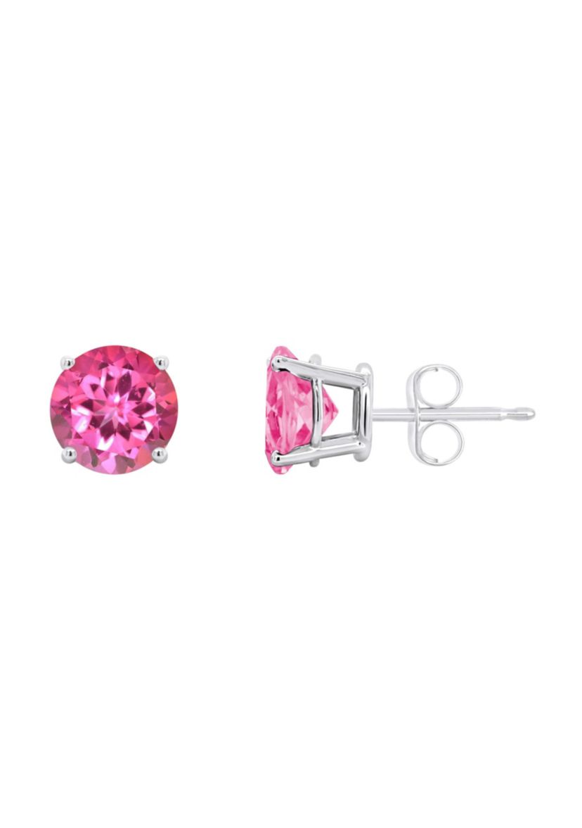 Sterling Silver 7mm Round Pink Topaz Stud Earrings