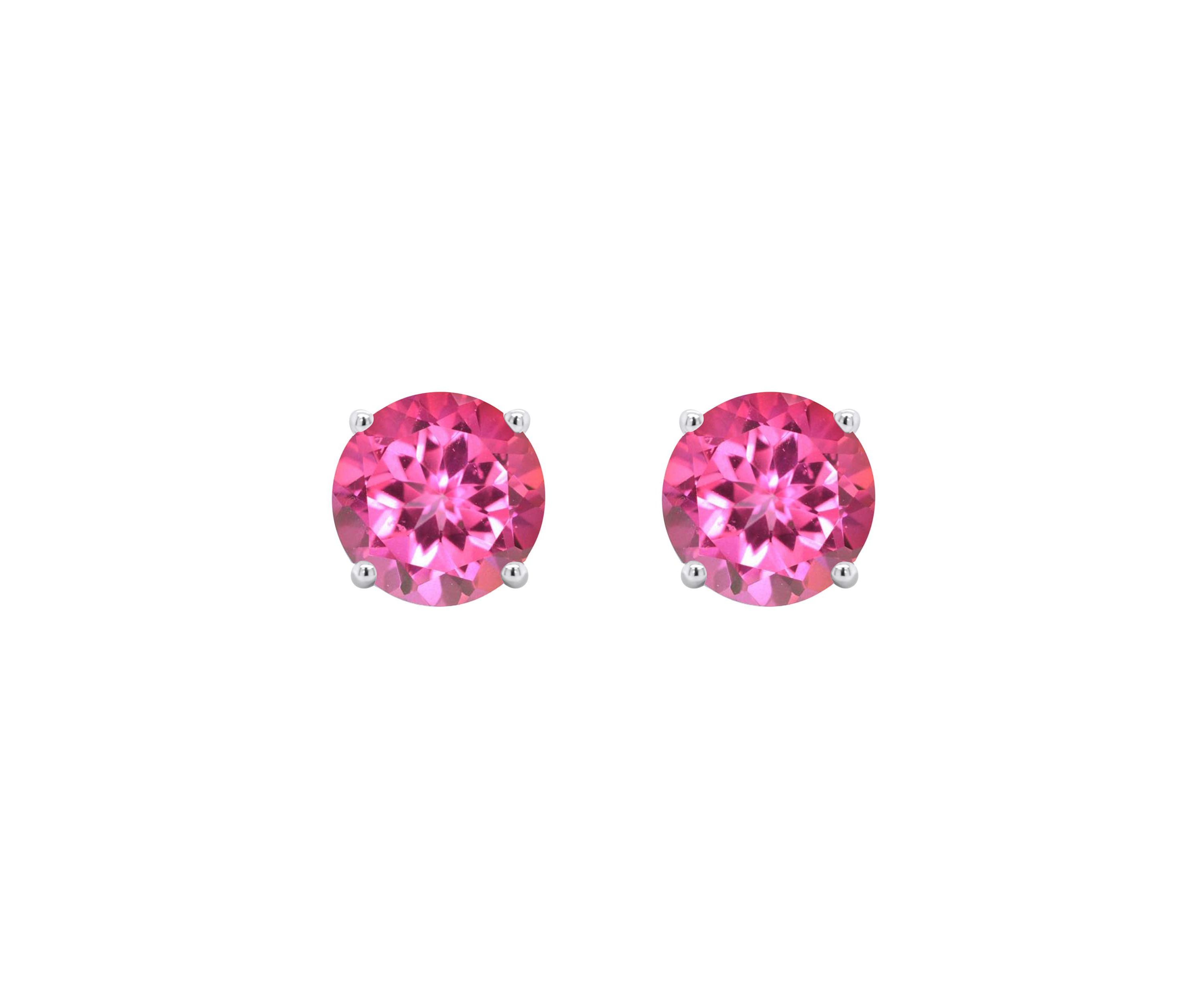 Sterling Silver 7mm Round Pink Topaz Stud Earrings