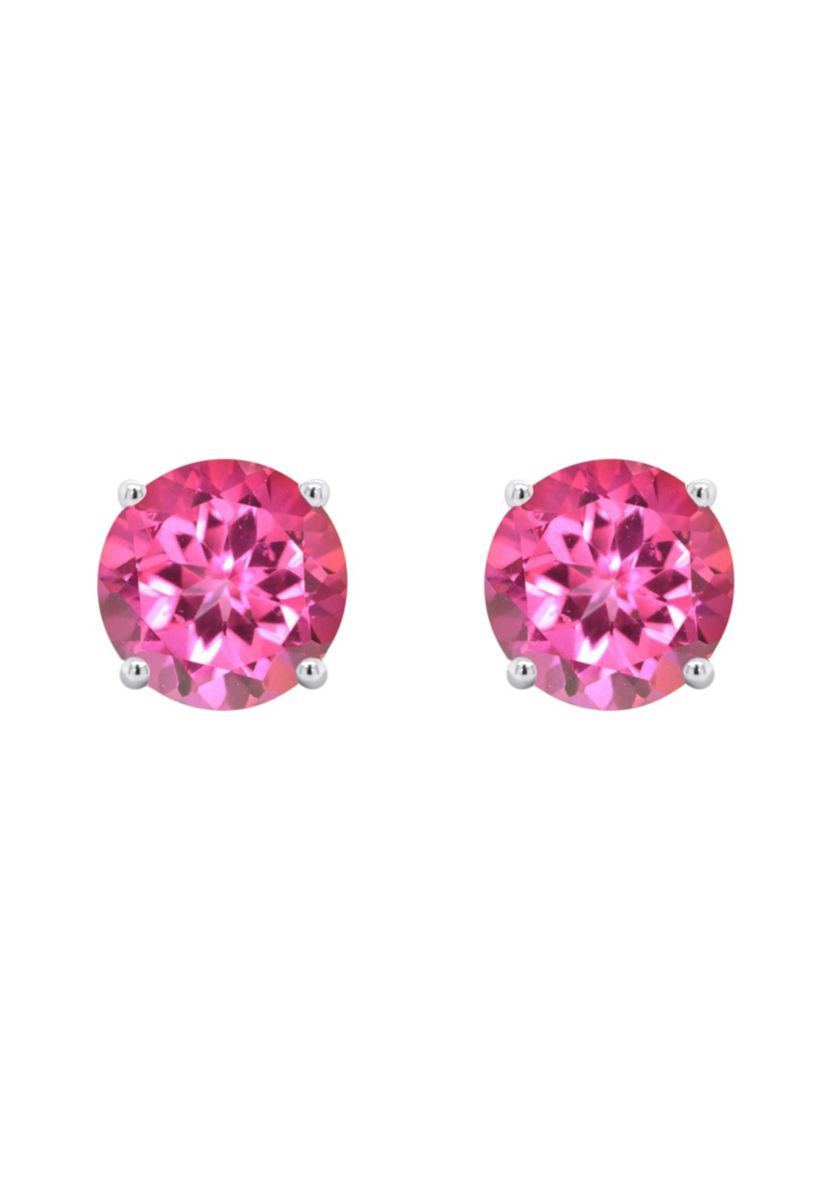 Sterling Silver 7mm Round Pink Topaz Stud Earrings