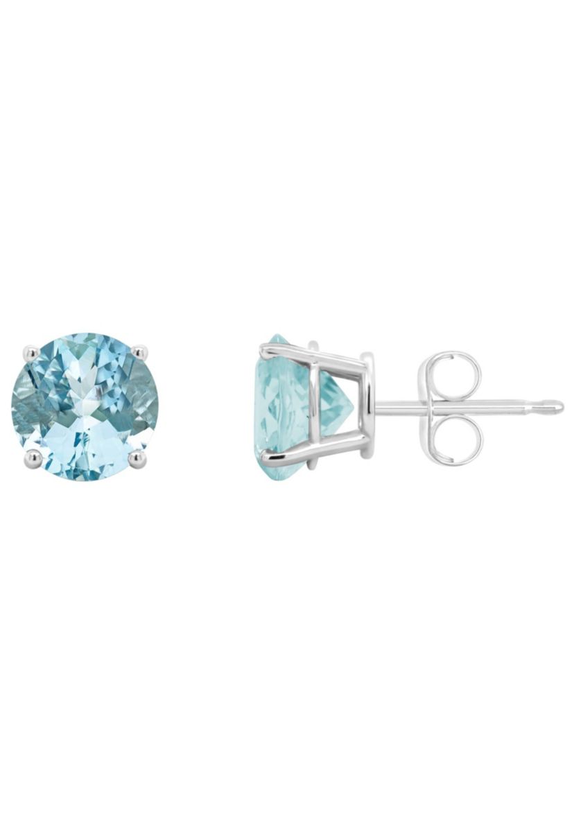 14K White Gold 7mm Round Aquamarine Stud Earrings