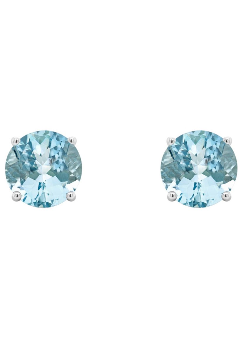 14K White Gold 7mm Round Aquamarine Stud Earrings