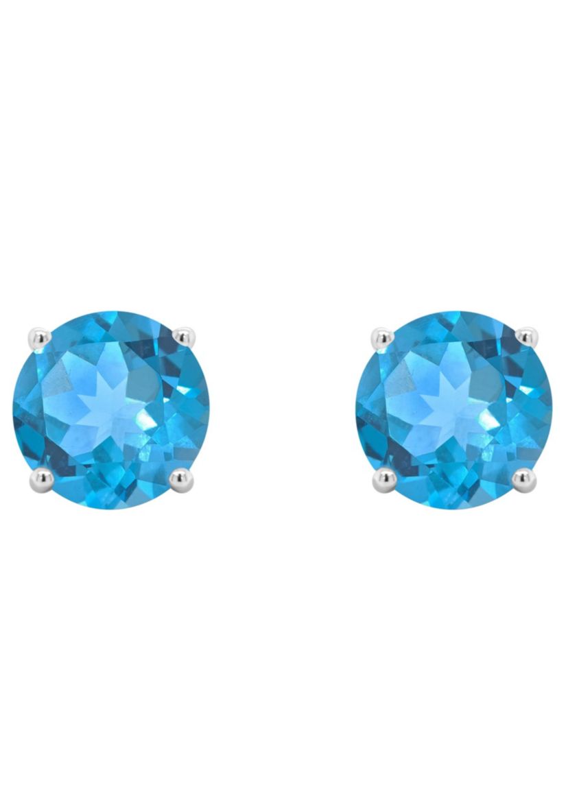 14K White Gold 7mm Round Blue Topaz Stud Earrings
