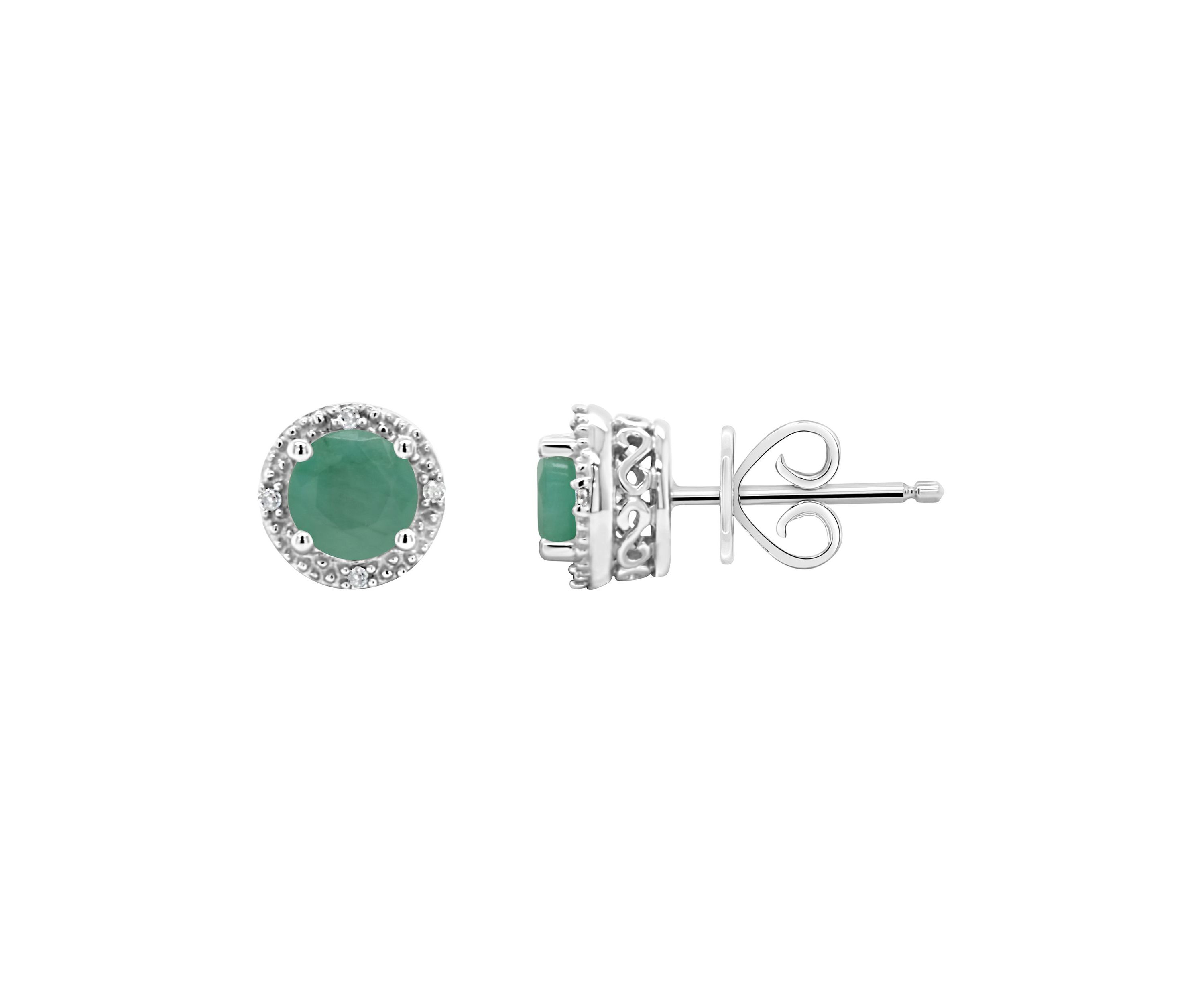 Sterling Silver 5mm Round Emerald Diamond Accent Halo Stud Earrings
