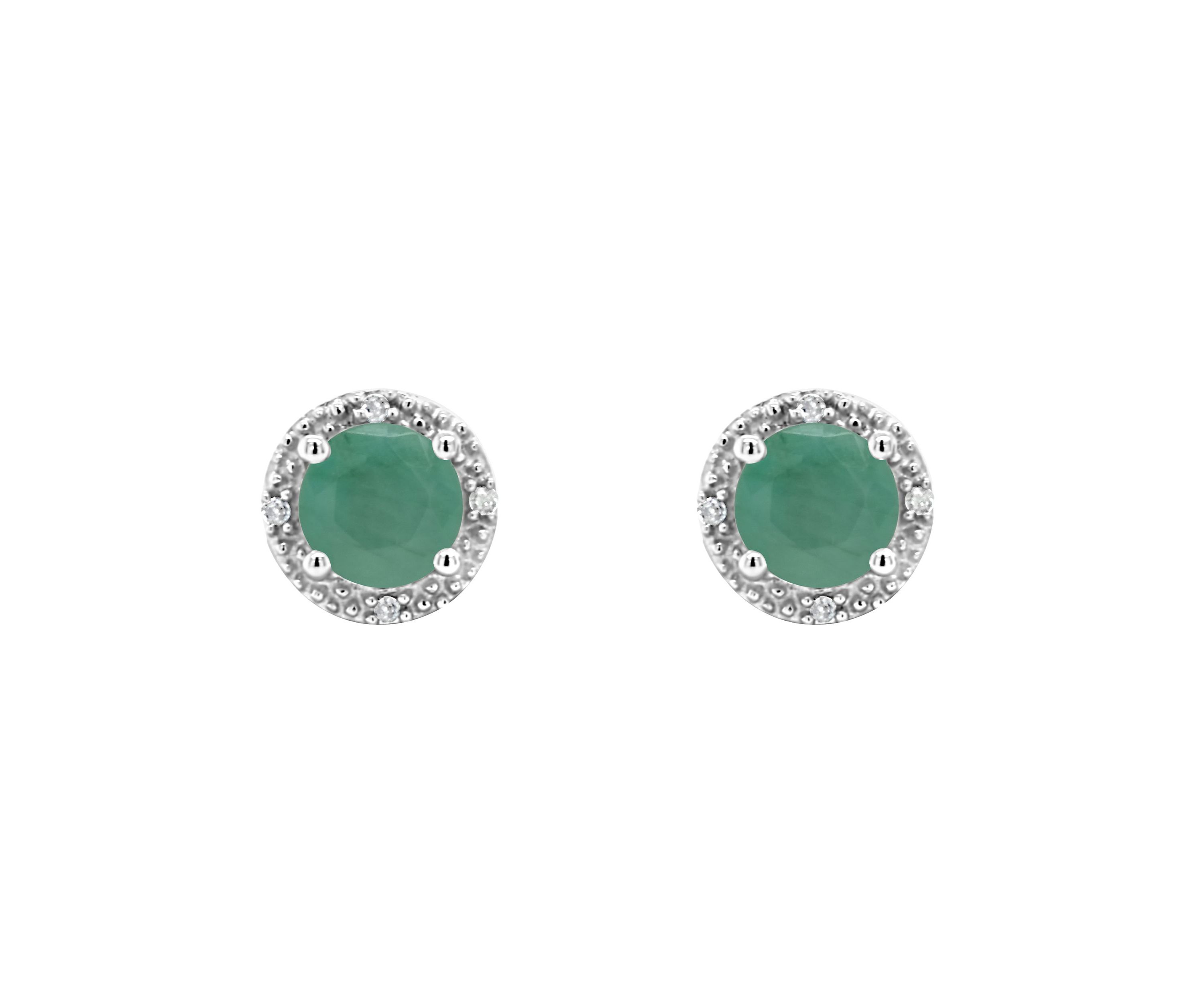 Sterling Silver 5mm Round Emerald Diamond Accent Halo Stud Earrings