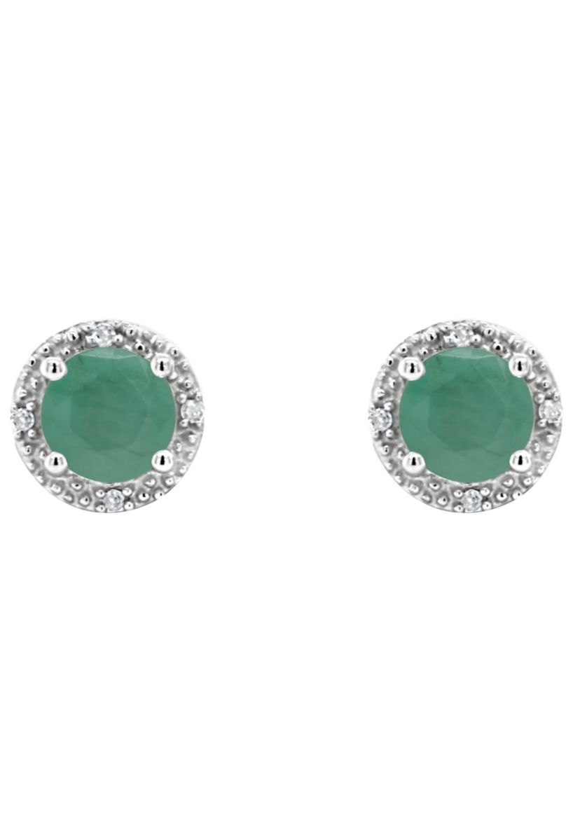 Sterling Silver 5mm Round Emerald Diamond Accent Halo Stud Earrings