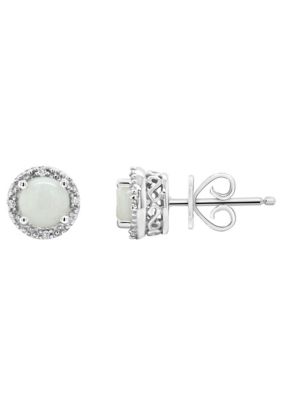 Belk & Co Sterling Silver 5mm Round Opal Diamond Accent Halo Stud Earrings -  5400479EA233ASSOP000A29A