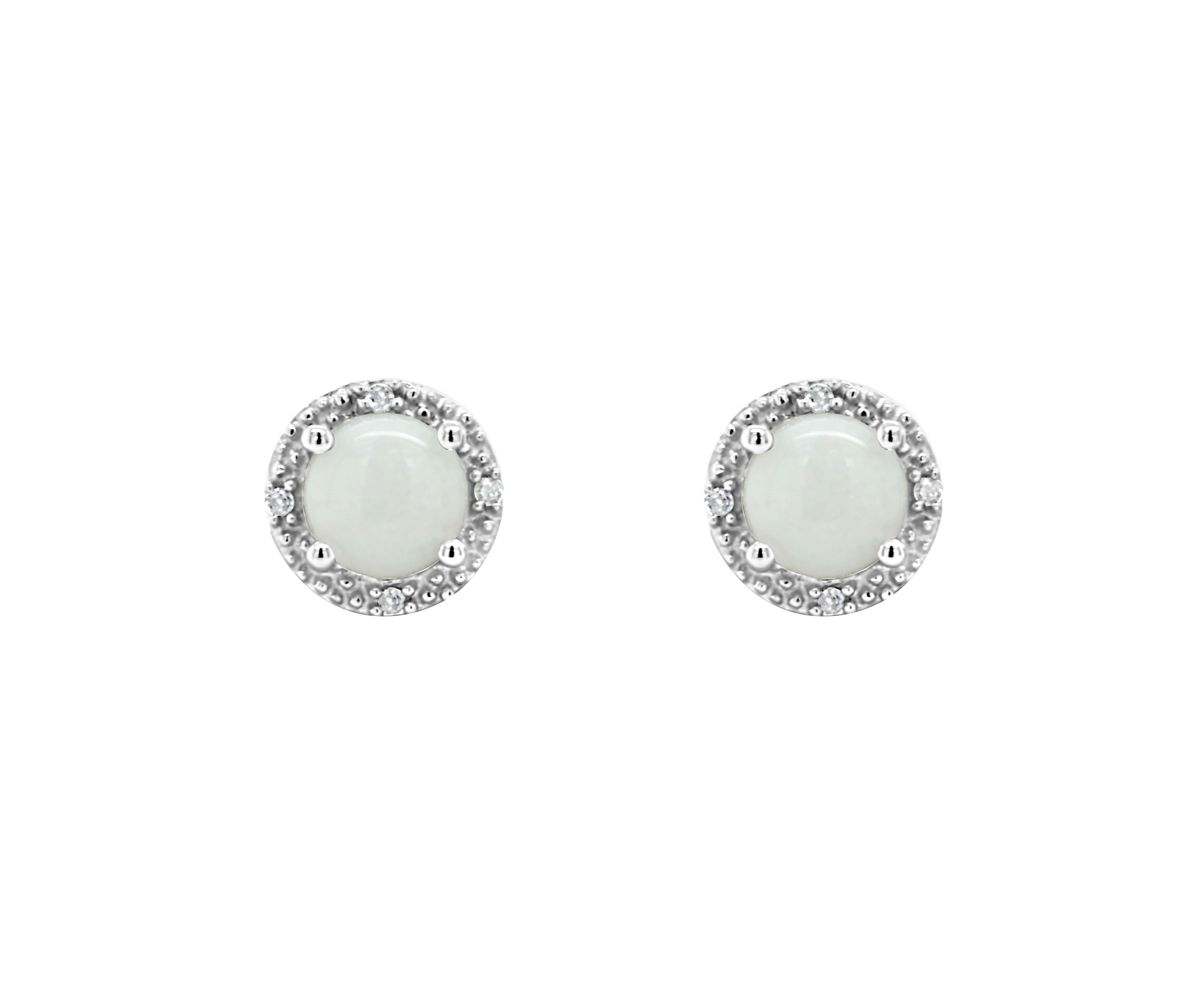 Sterling Silver 5mm Round Opal Diamond Accent Halo Stud Earrings
