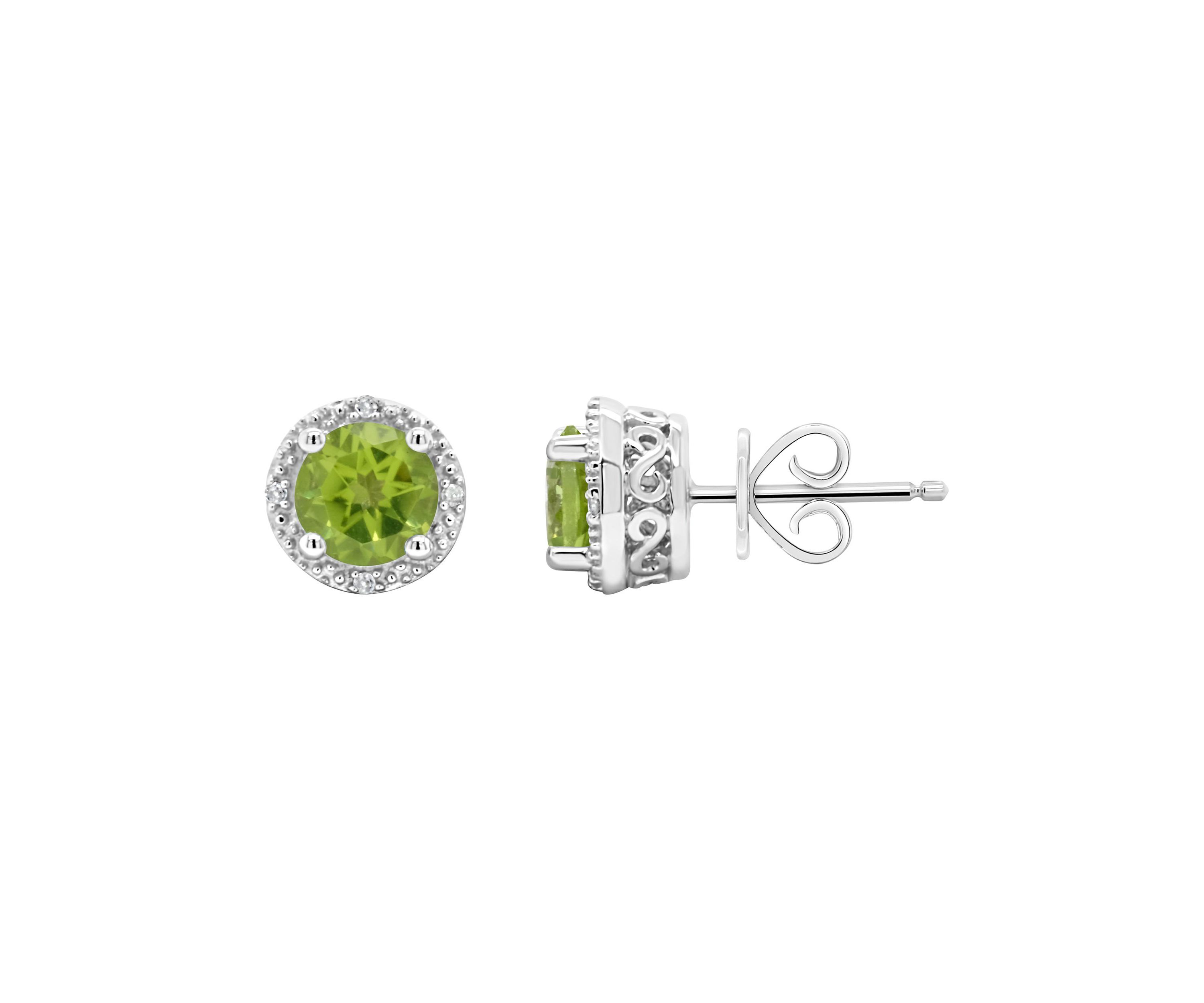 Sterling Silver 6mm Round Peridot Diamond Accent Halo Stud Earrings