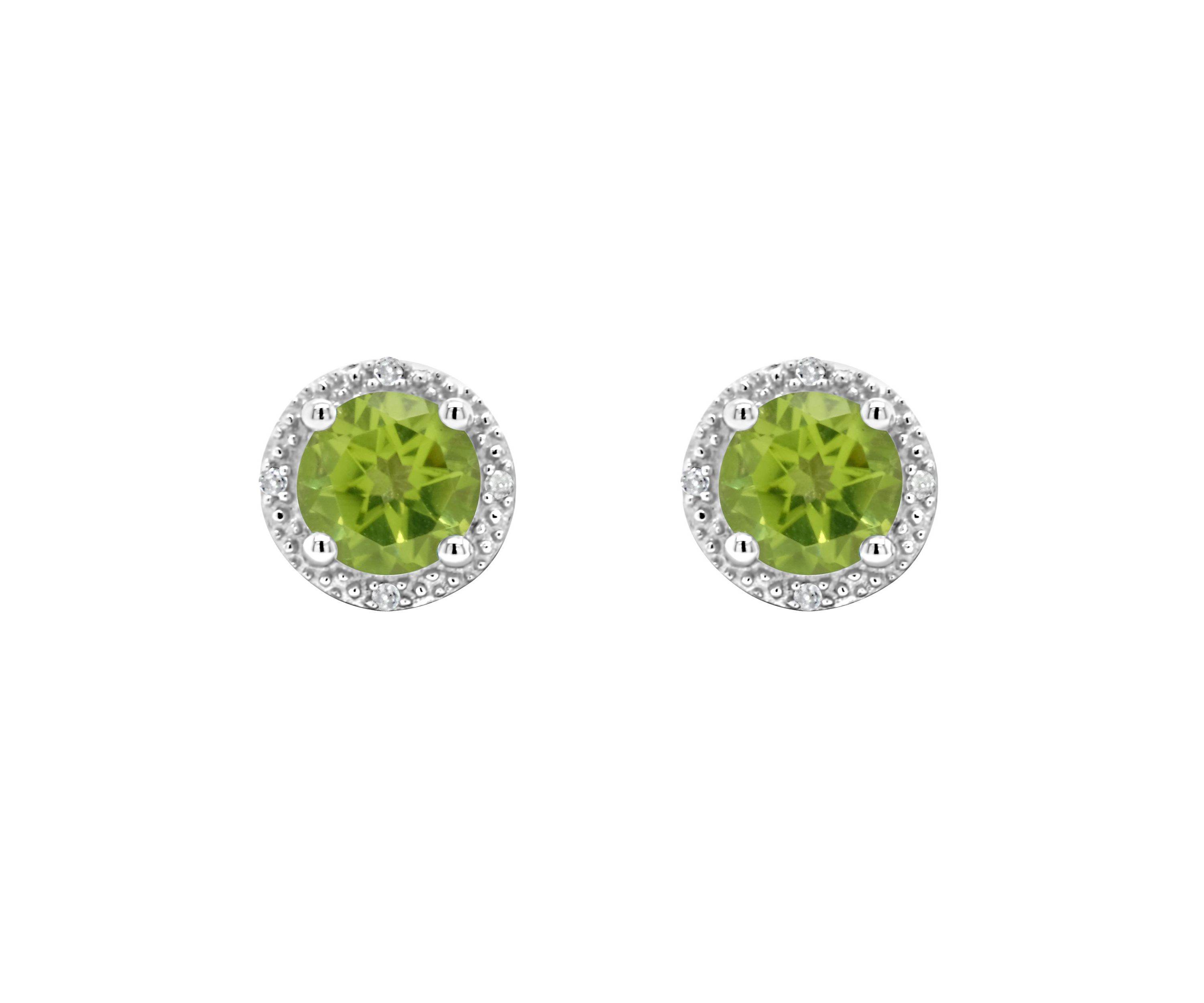 Sterling Silver 6mm Round Peridot Diamond Accent Halo Stud Earrings