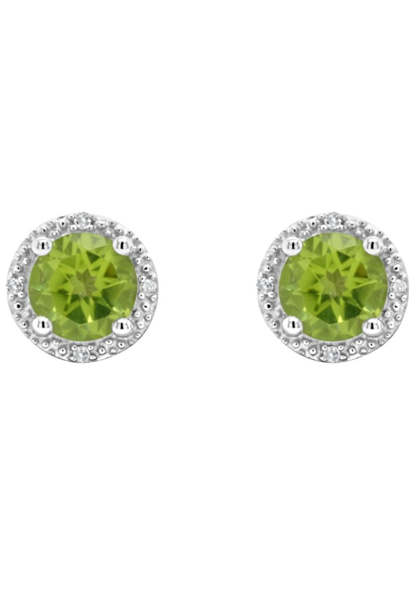 Sterling Silver 6mm Round Peridot Diamond Accent Halo Stud Earrings